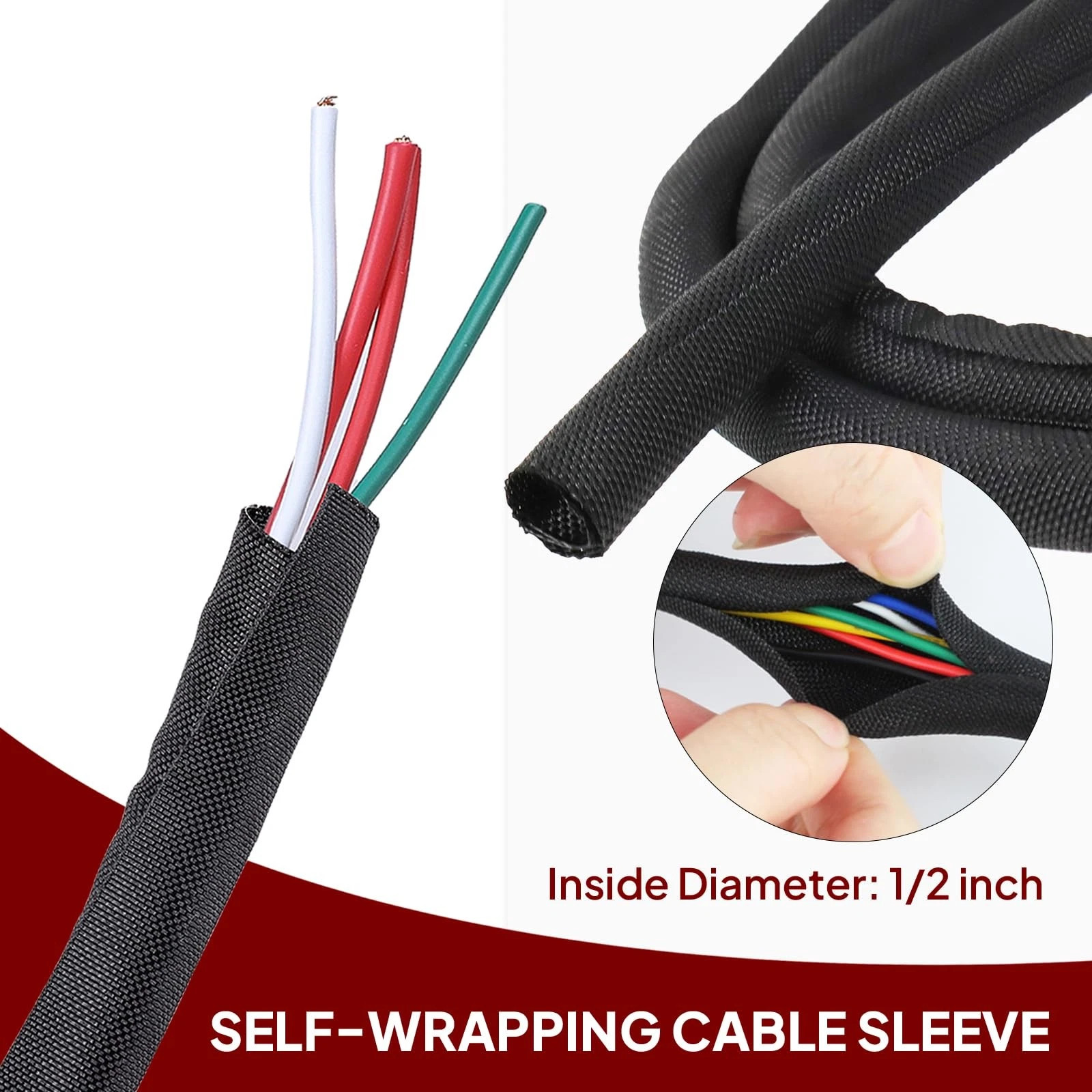 5-50FT Wire Tubing Cord Protector Braided Self-Wrapping Cable Management Sleeve