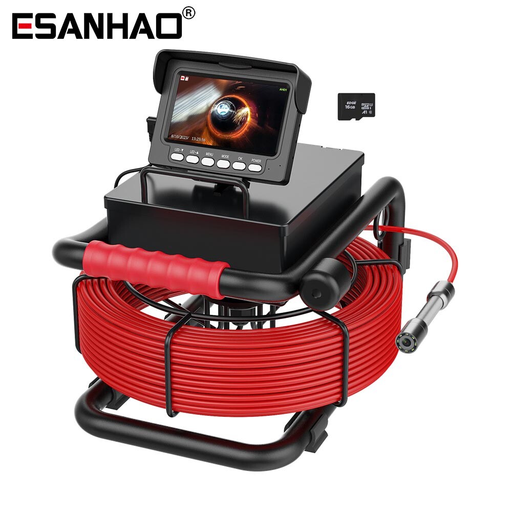 50M Pipe Inspection Video Camera 17mm 1000TVL Sewer Camera 4.3inch Monitor 16GB