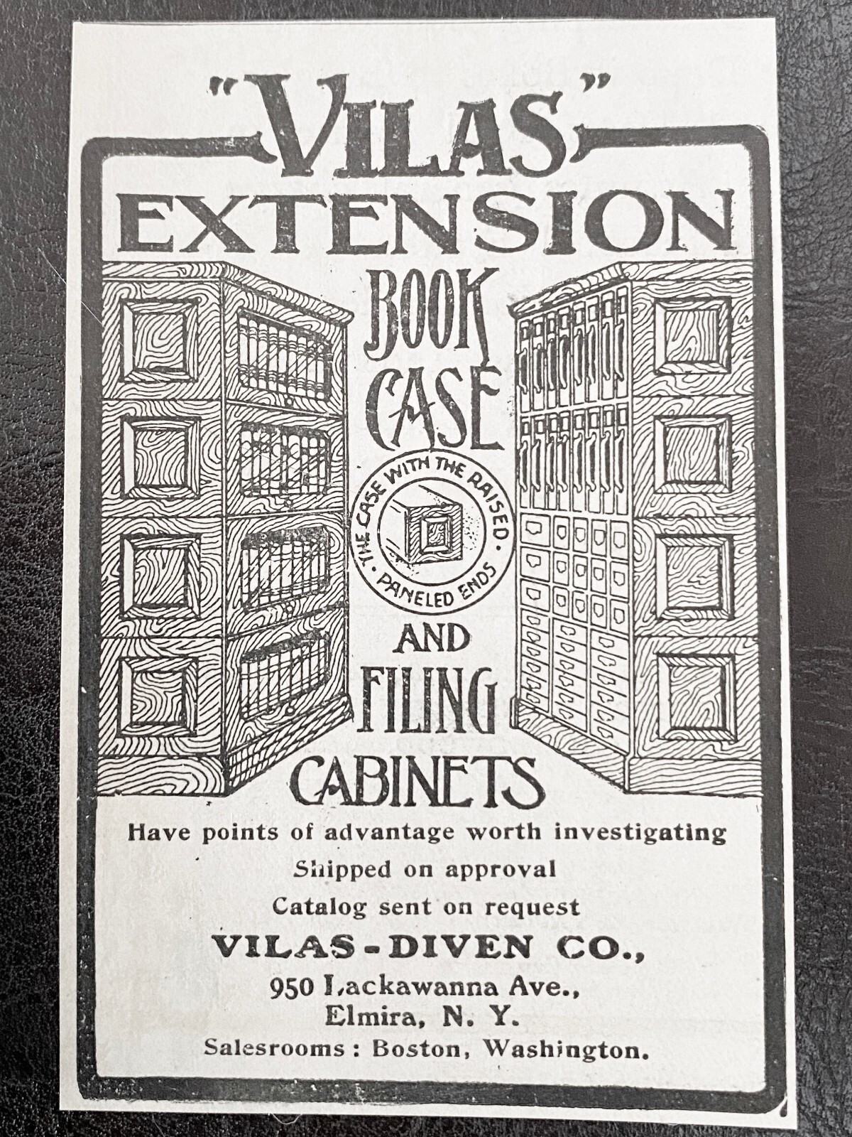 VILAS-DIVEN Book Case&Filing Cabinets Elmira Vtg 1906 Office Furniture Print Ad