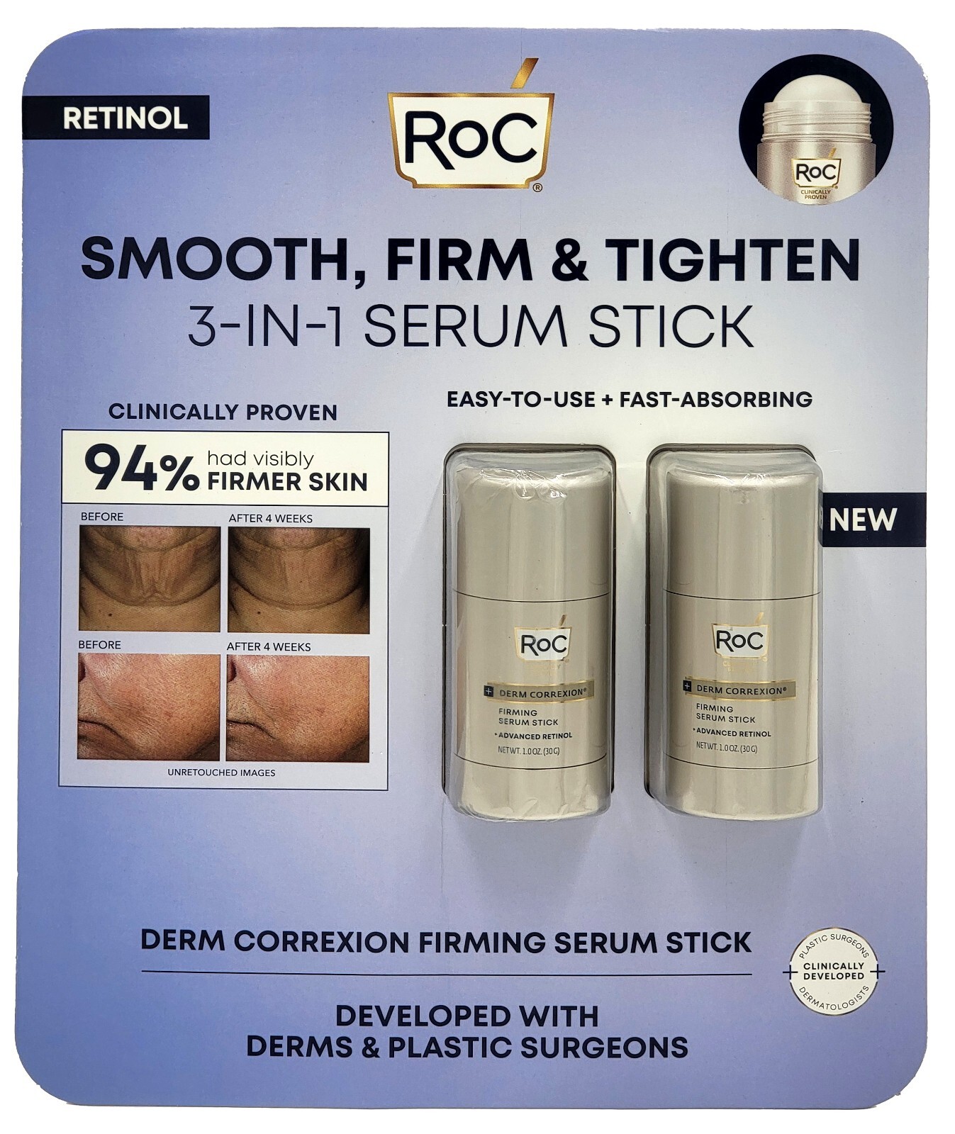 RoC Derm Correxion firming 3 in 1 serum stick 1.0 oz,  2 pack