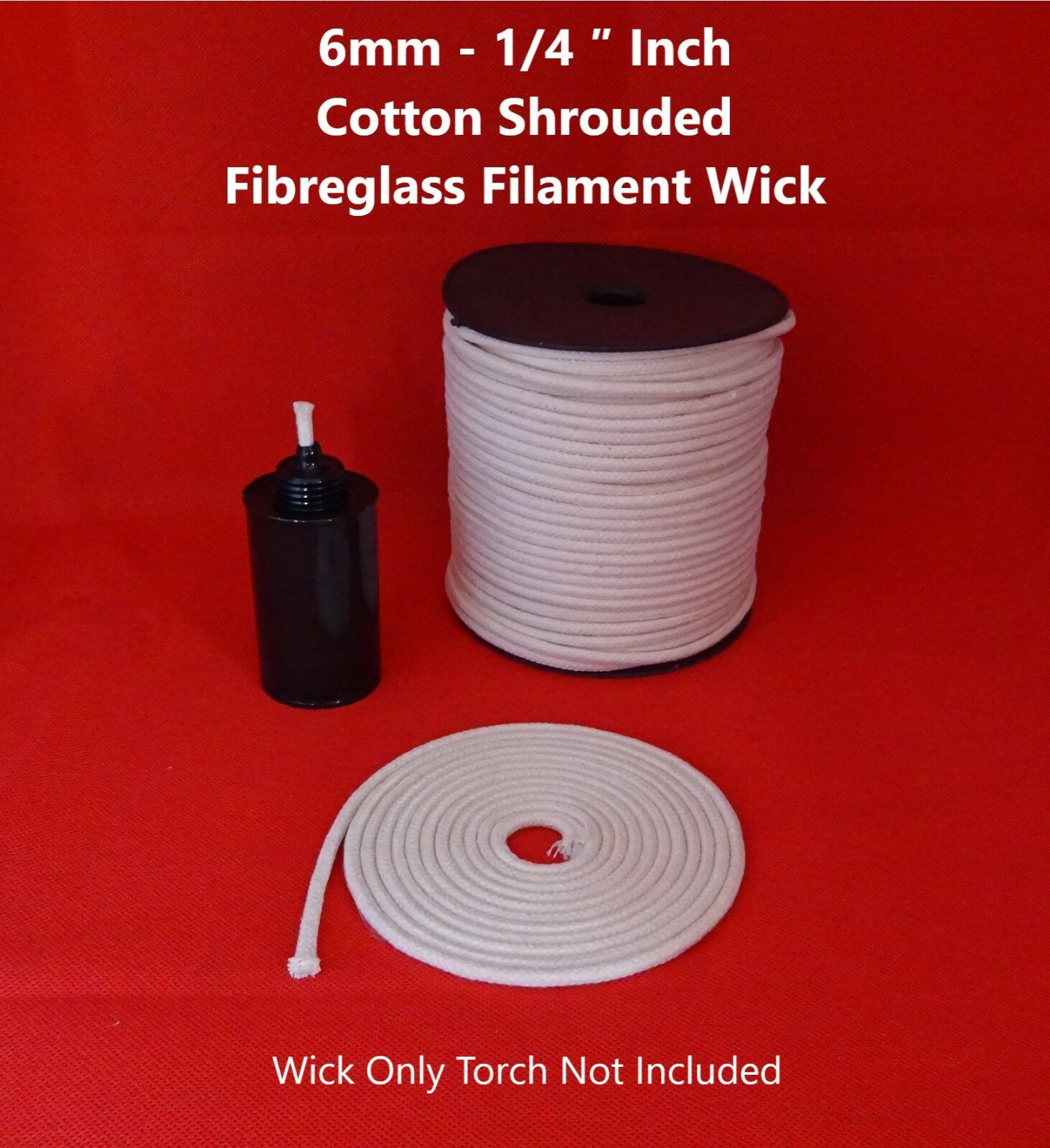 1/4 ″ Inch - 6mm Round Fiberglass Wick Cotton Shrouded FREE Worldwide Shipping