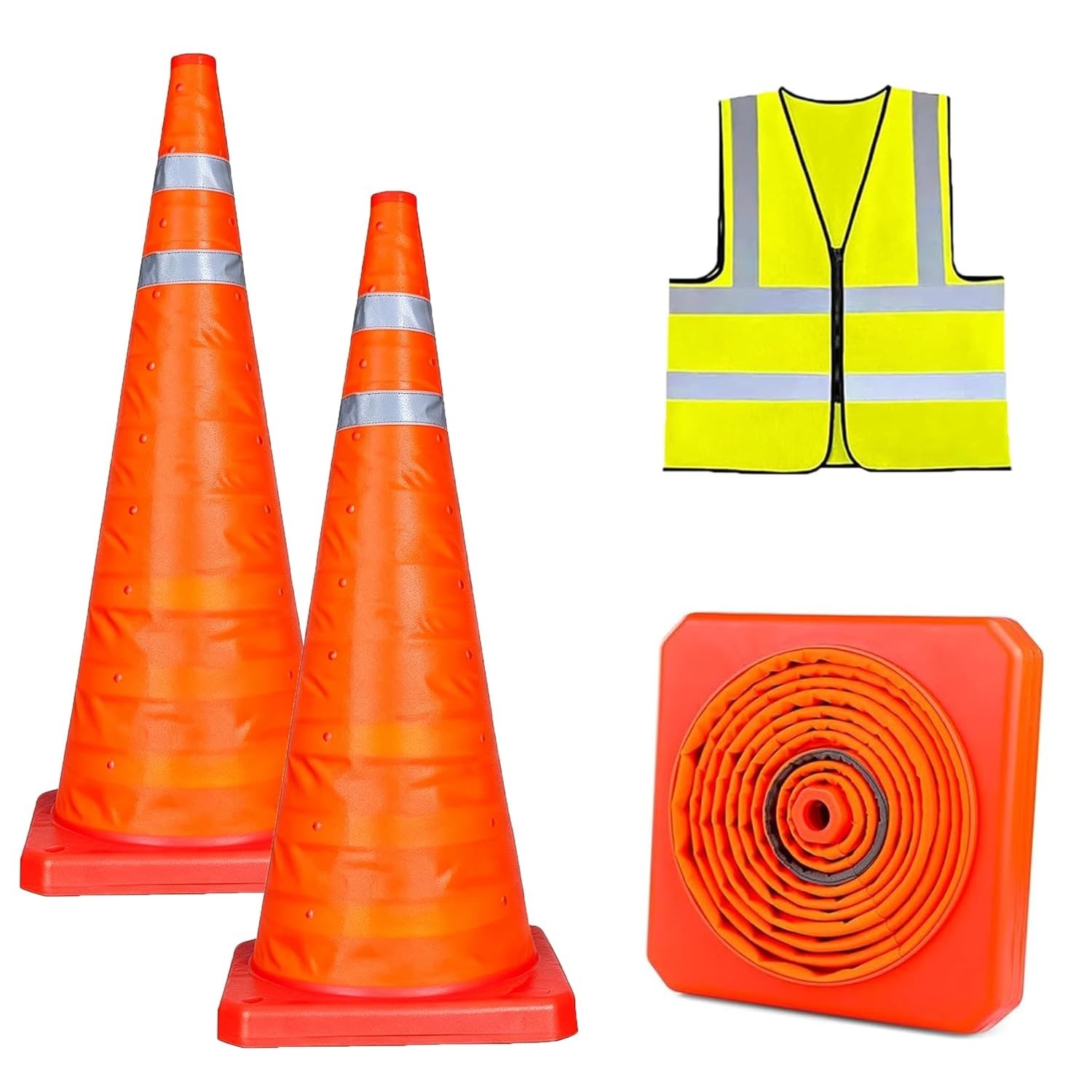 28Inch 2Pack Collapsible Orange Traffic Cone Reflective Collar With Safety Vest