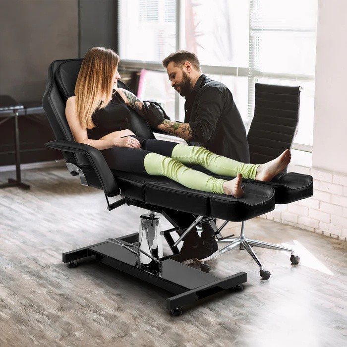Facial Massage Tattoo Bed Height Adjustable with 2 Adjustable Split Legs Black