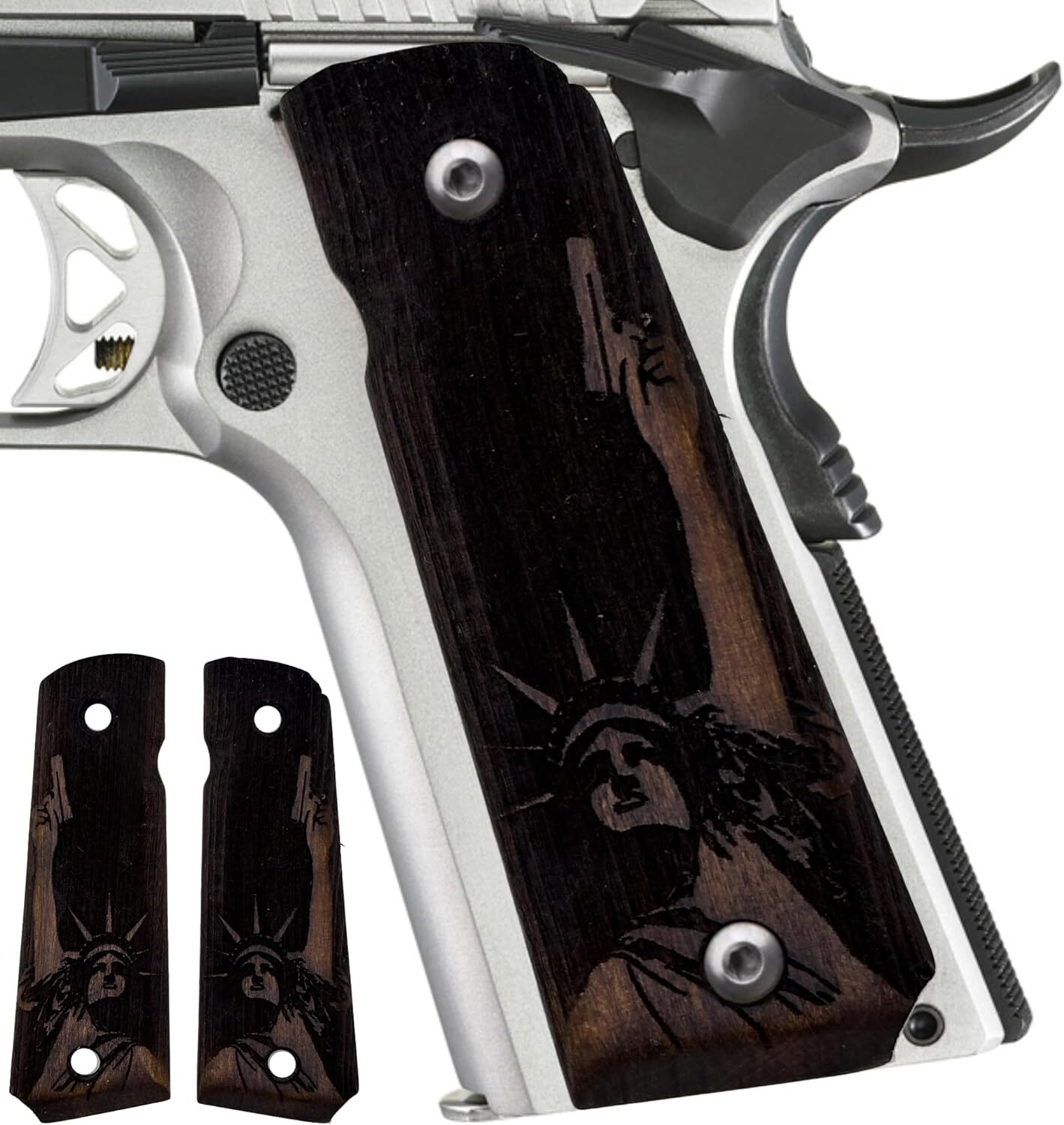 Zib Grips, Statue of Liberty Design 1911 Wooden Pistol Grips, Ambi Safety Cut