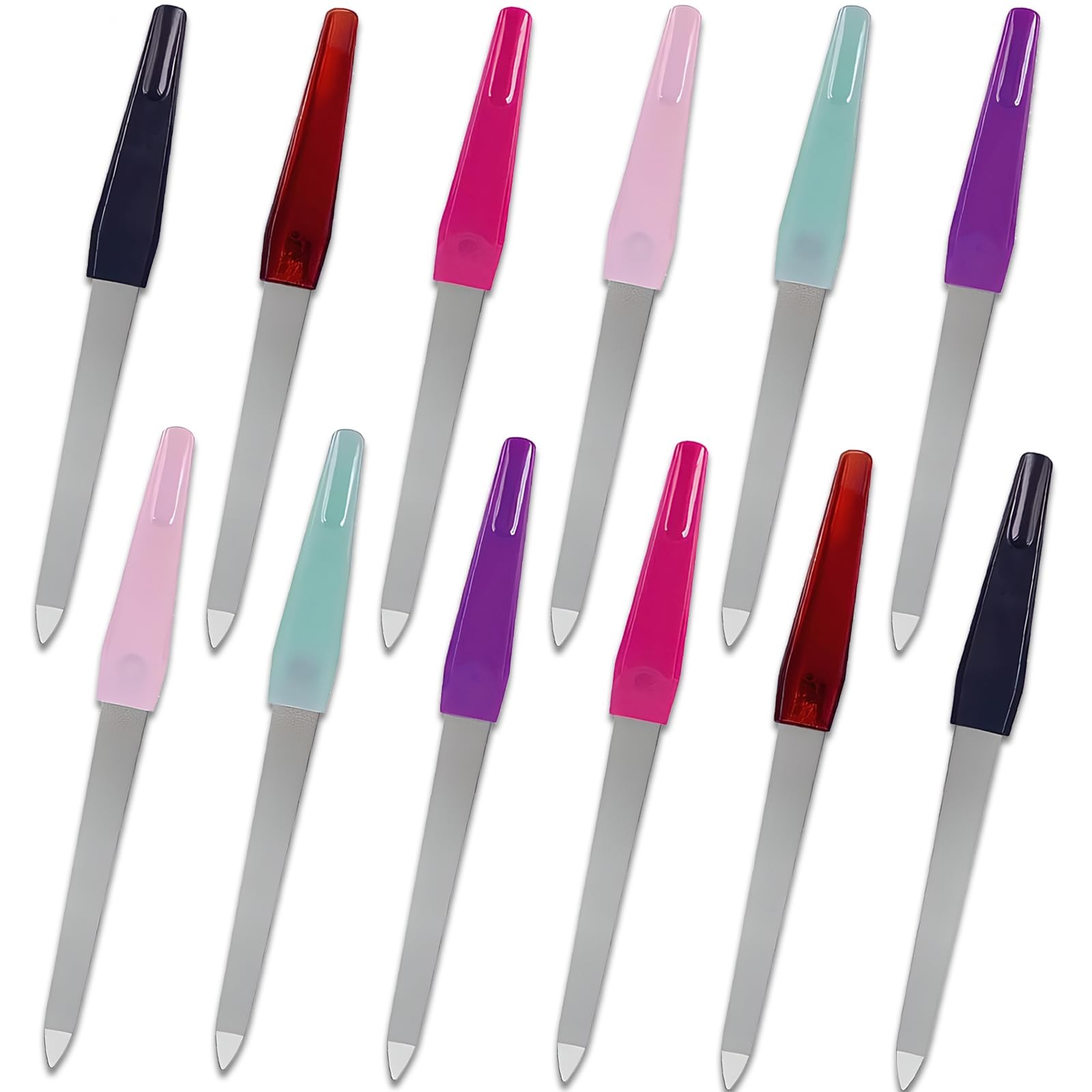 12 Pcs Stainless Steel Finger Nail Files Non Slip Handle for Natural Nails