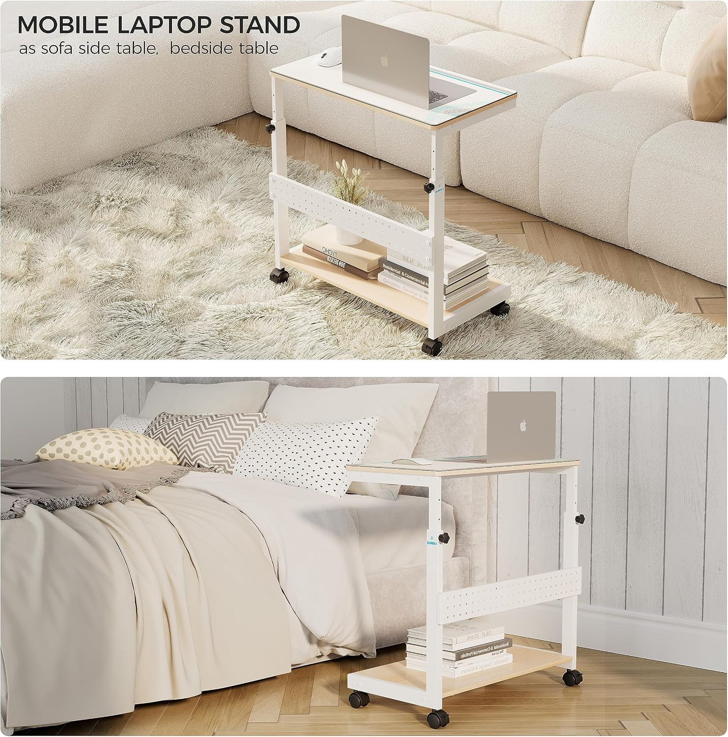 PC Stand Computer Cart, Height Adjustable Tower Stand 2-Tier Suit for ATX Case P