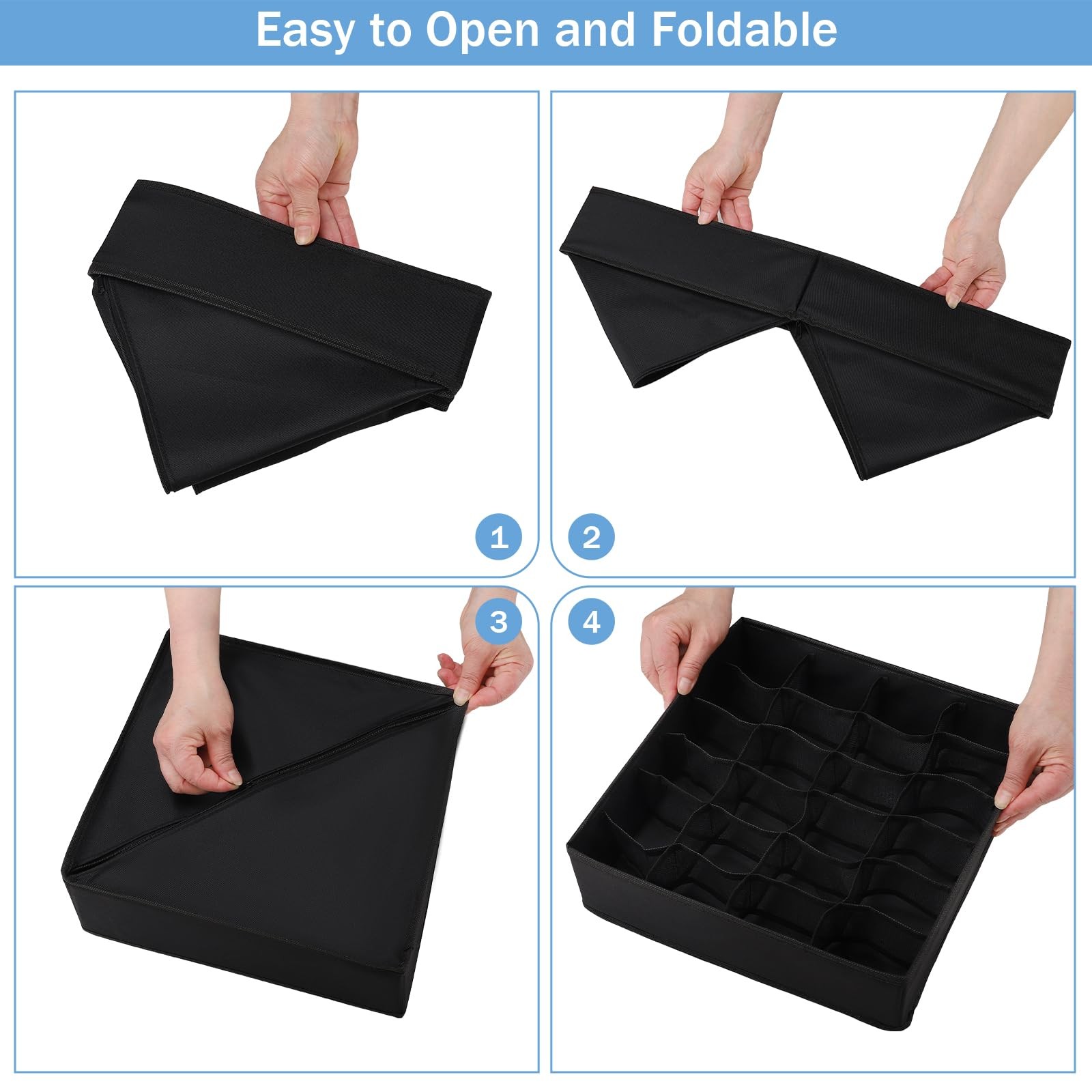 Boudar Foldable Storage Cubes Drawer Underwear Organizer 24 Cell, Black