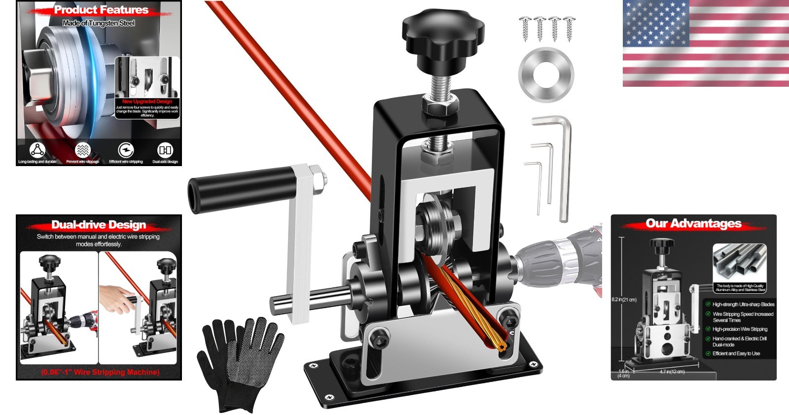 Professional Grade Wire Stripping Tool | 1" Capacity & Quick Blade Change