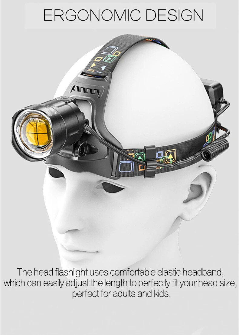 200000LM LED Headlamp P100 Headlight Head Flashlight Camping Fishing Light