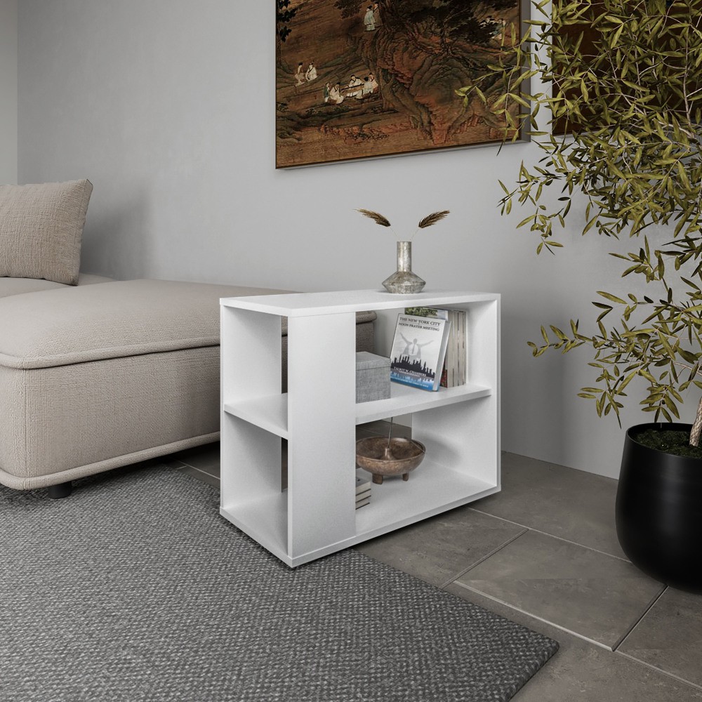 Rio Verde Side Table Melamine Open Storage White Modern Accent End Table