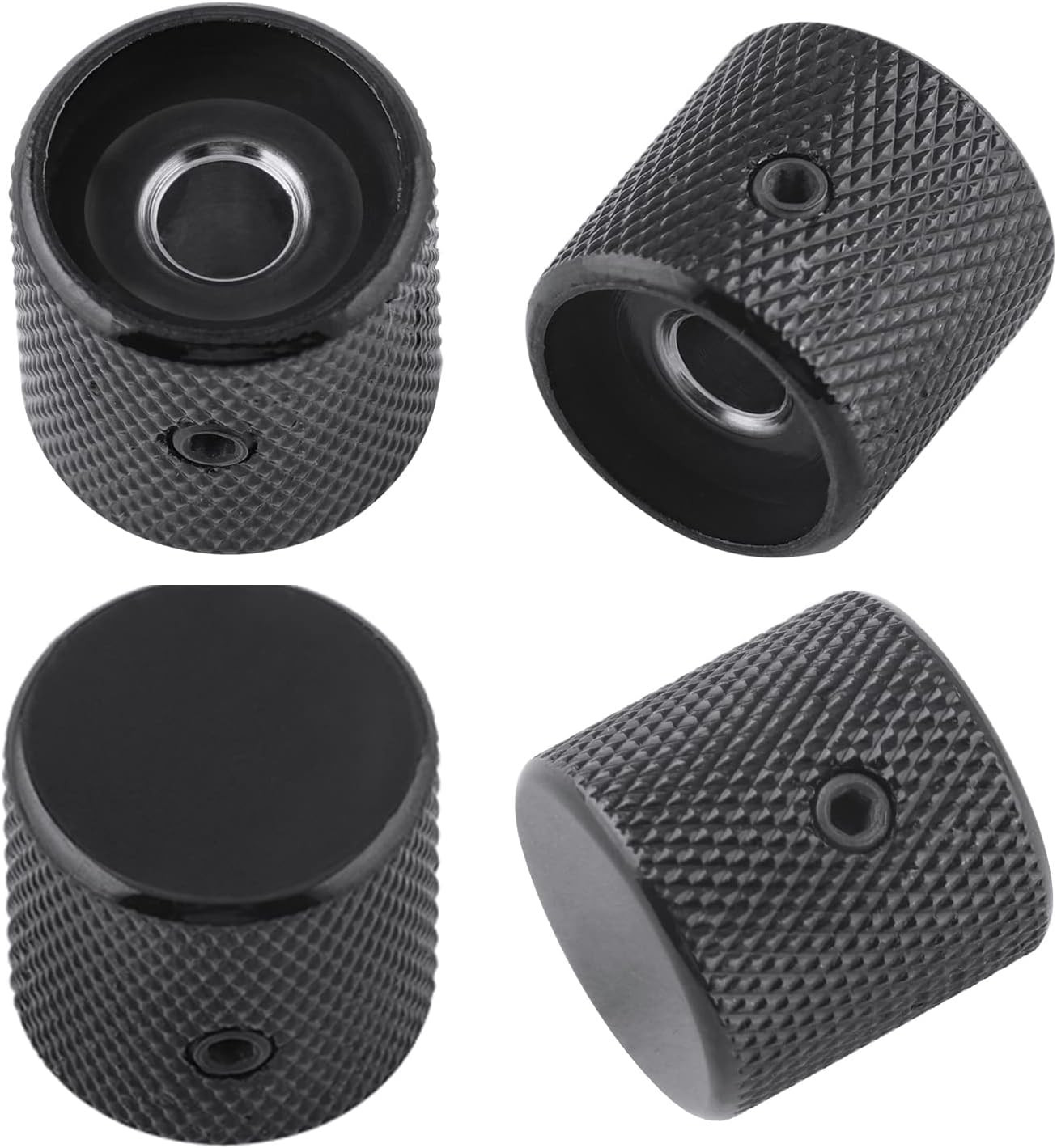 Metal Guitar Knobs Flat Top Control Knobs with Black Knurled Barrels 6mm Split S