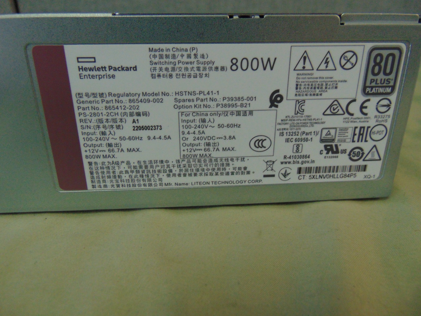 HPE P39385-001 800W FLEX SLOT  PSU P38995-B21 865409-002 865412-202/HSTNS-PL41-1