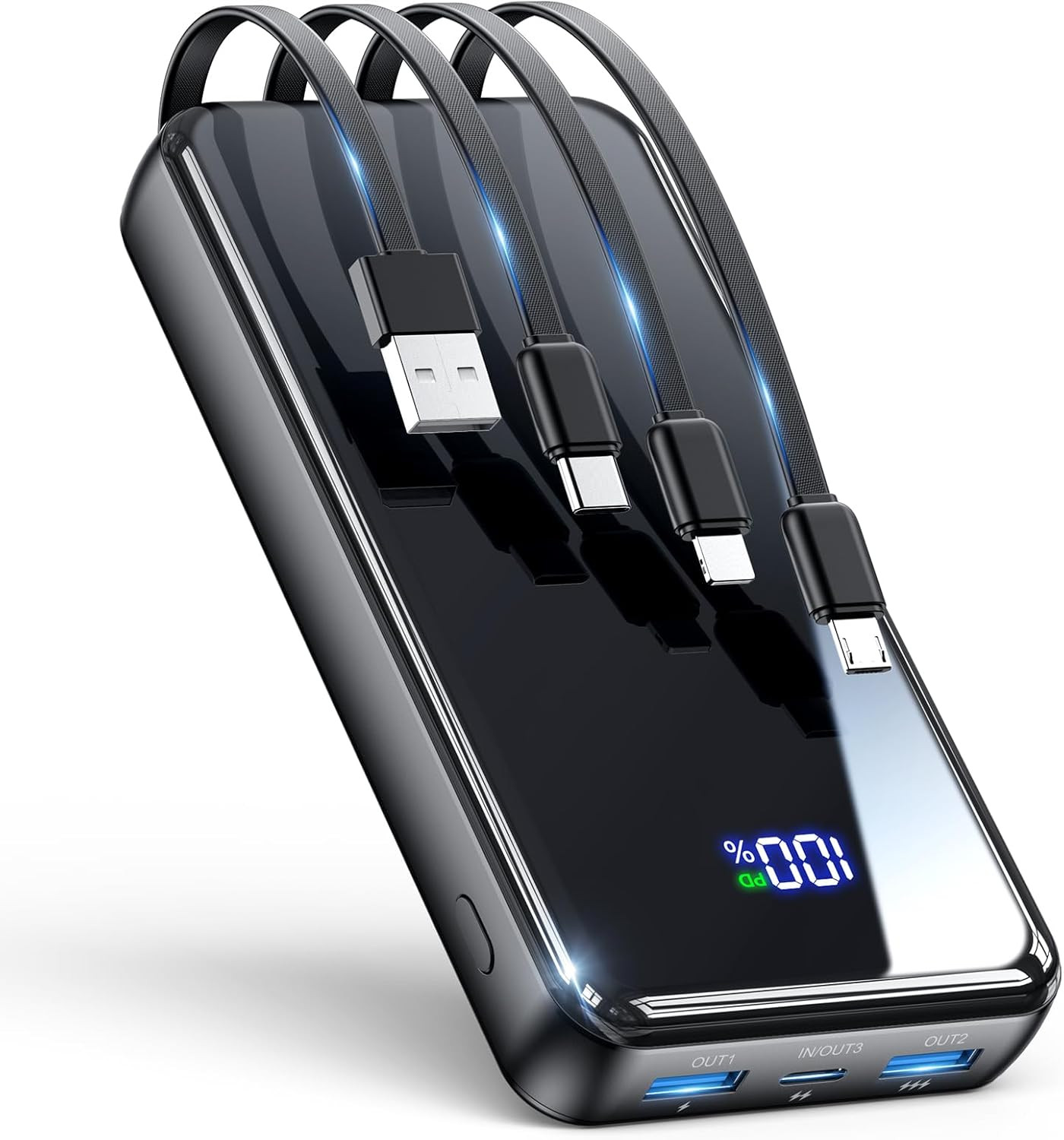 50000mAh Portable Power Bank 22.5W PD USB-C Fast Charger 6 Output 2 Input Black