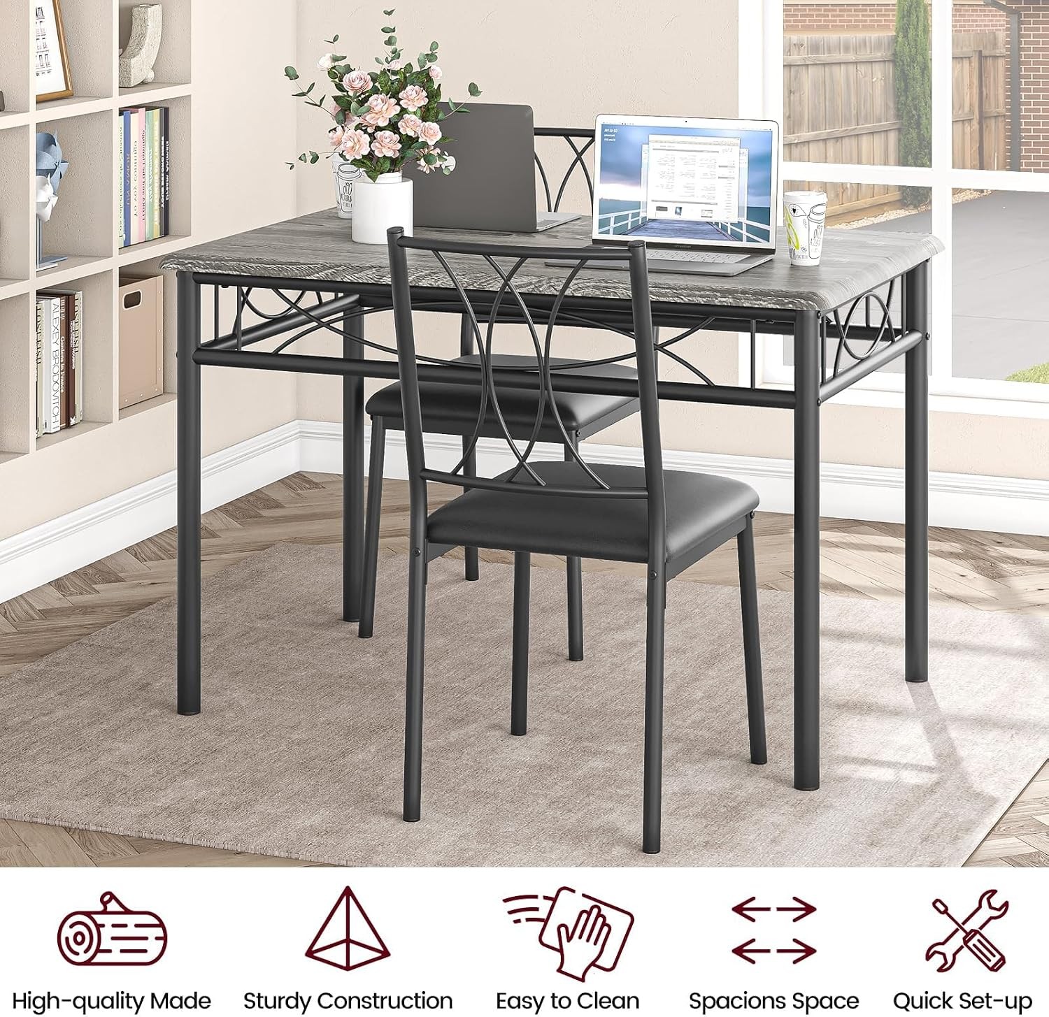Dining Table Set, 5 Piece Rectangle Dining Kitche Table Set for 4 with 4