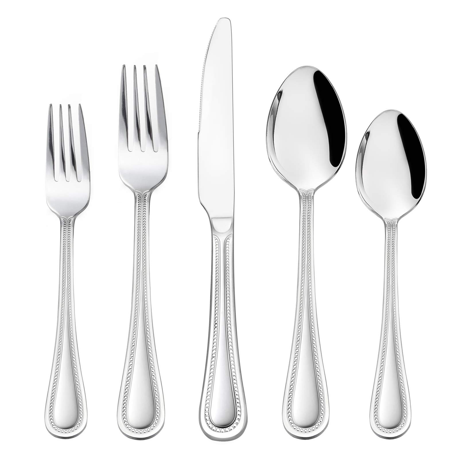 Silverware Set, 60-Piece Pearled Edge Stainless Steel Flatware for 12, Beadin