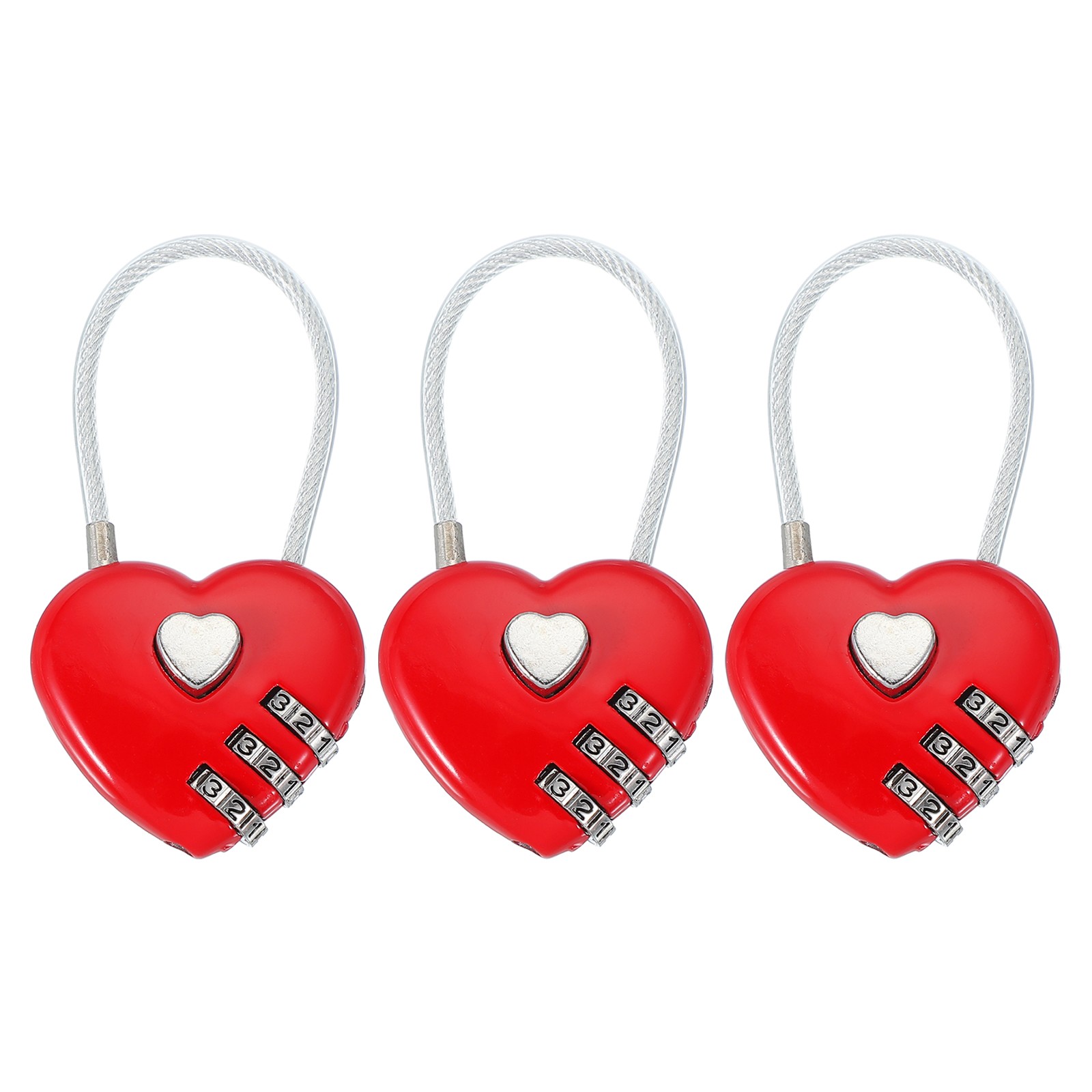 3Pack Heart Padlock Heart Shape Love Lock Combination Lock Locker Locks Red