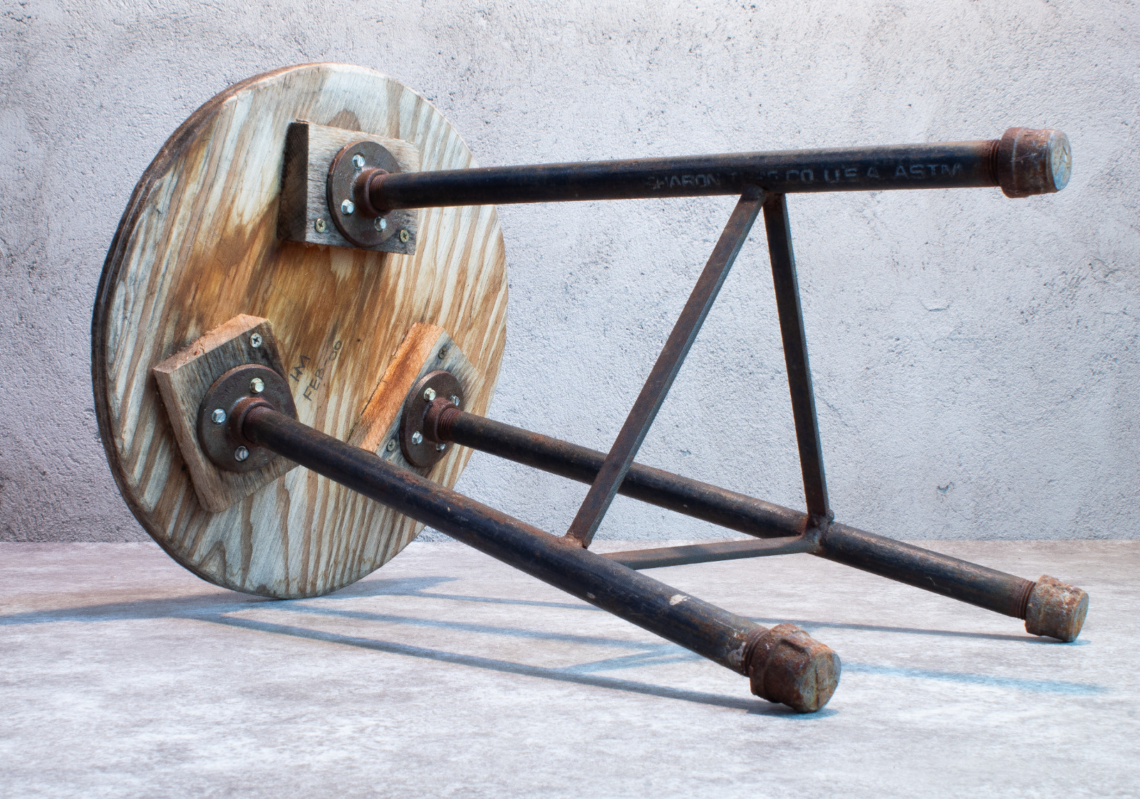Handmade Industrial  Modern Steel Plumber Pipe Factory Stool 18 1/4"