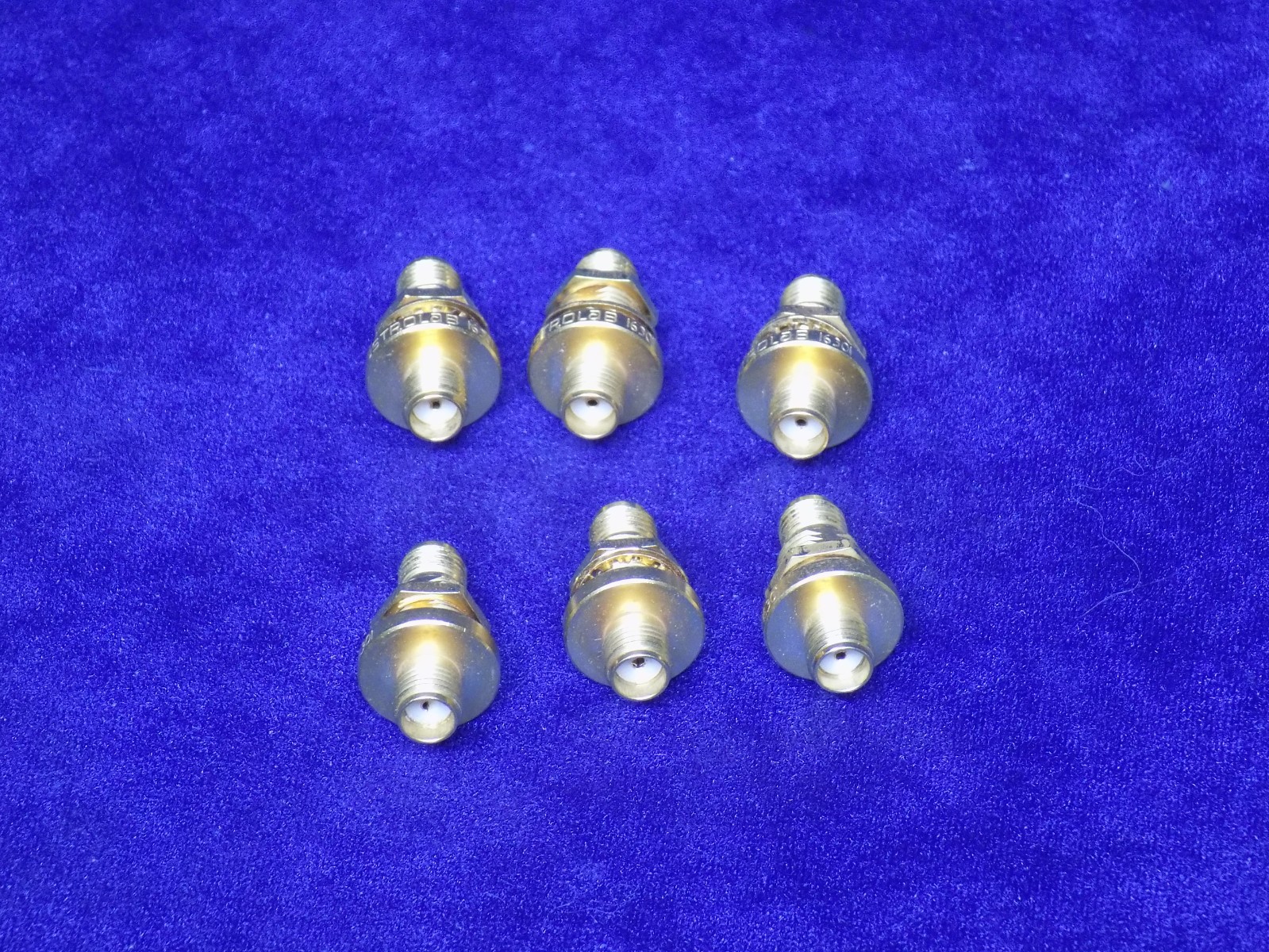 LOT OF 6 USED ASTROLAB 16301 GOLD PLATED SMA CHASSIS MOUNT ADAPTER  /  CONNECTOR