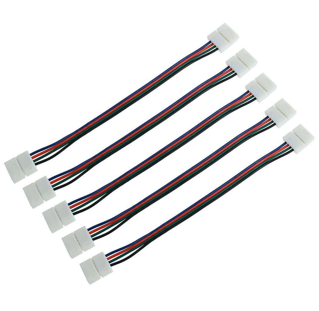 5 x RGB 10mm 4-Pin LED Strip Connector Double Ended 200mm Wires