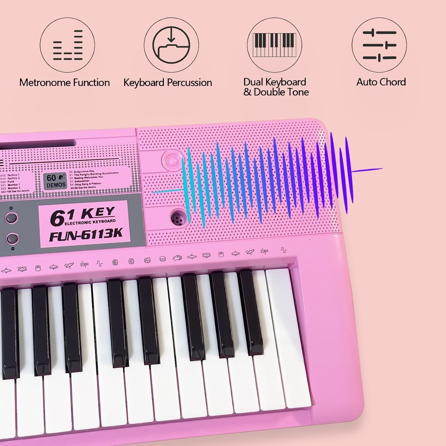 Beginner-Friendly 61-Key Electronic Piano with Lighted Keys & Recording Feature