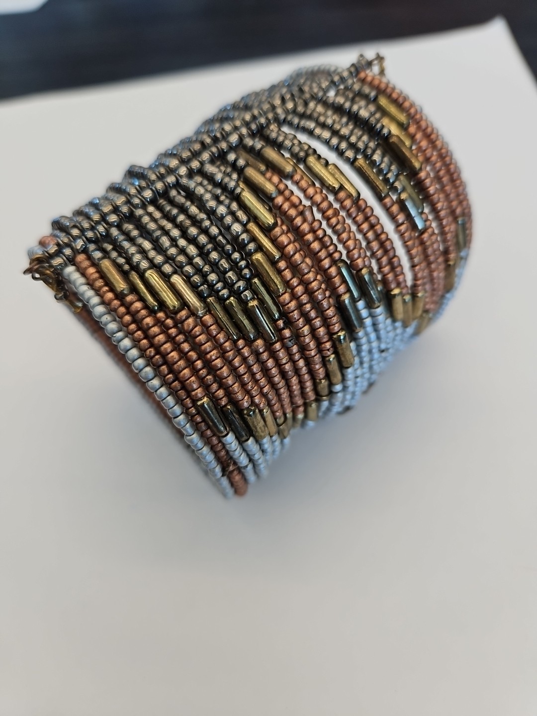 Woven Wire Bead Cuff Bracelet Earthtone Colors