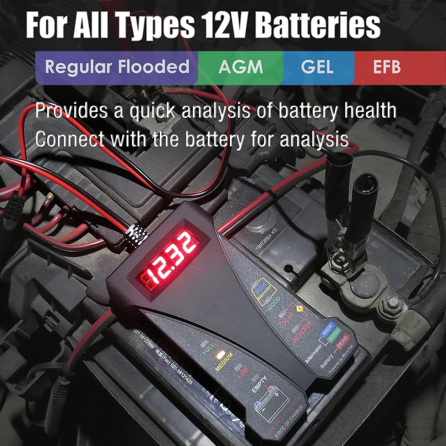 12V Digital Car Battery Tester Voltmeter and Charging System Analyzer with LC...