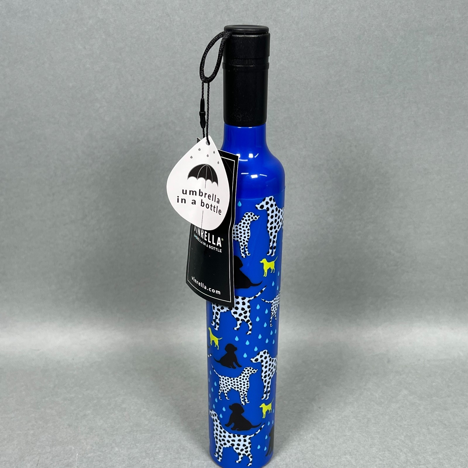 Vinrella Wine Bottle Umbrella Blue Dog Print Portable and Compact 12” Bottle NWT