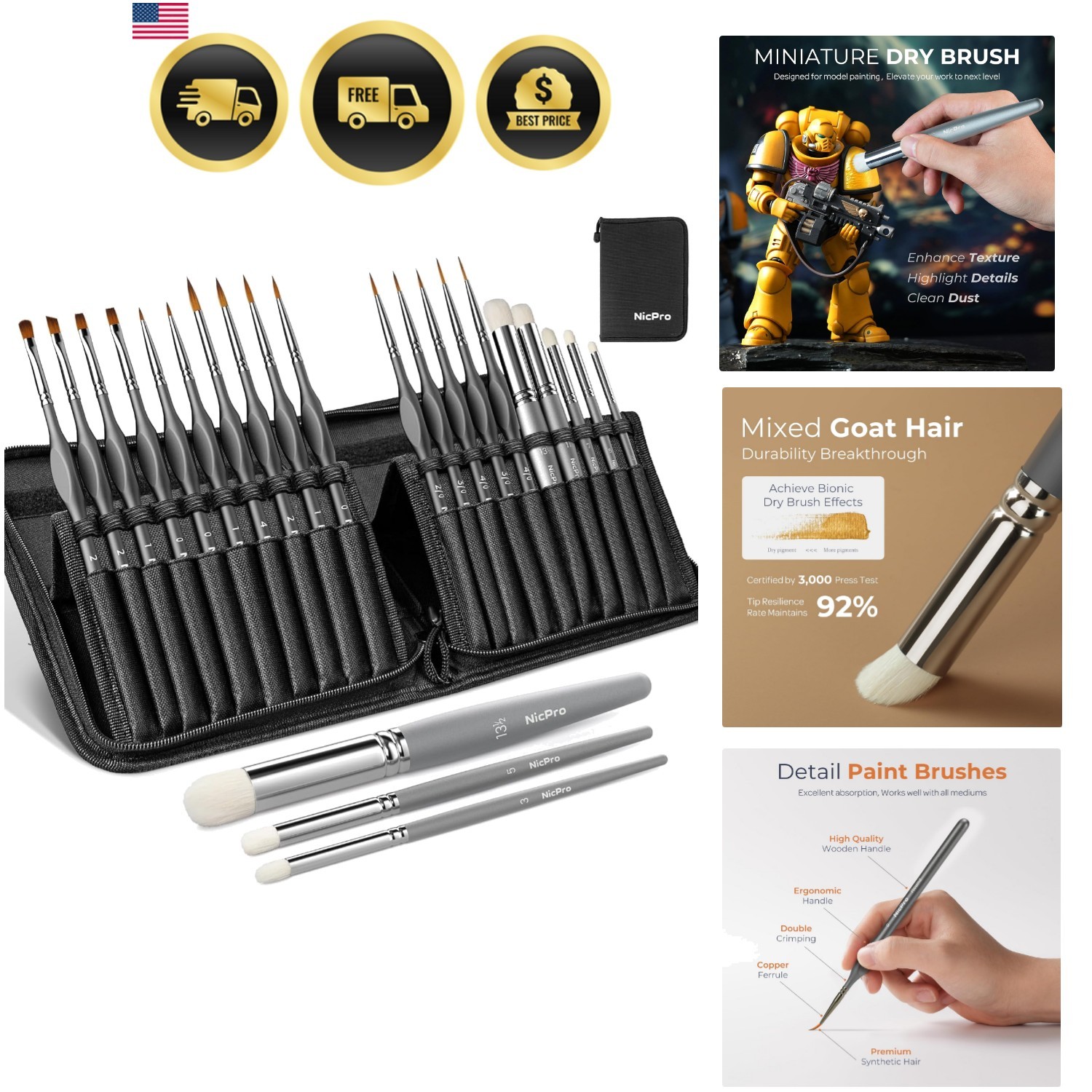 Miniature Paint Brushes Dry Brush - 20PCS Model Paint Brush Set with Nylon Ca...