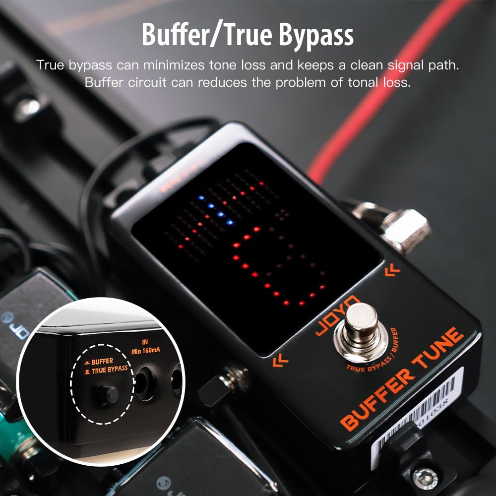 JOYO Buffer & Tuner Guitar Pedal, ±1 Cent Accuracy with LED Display & Black