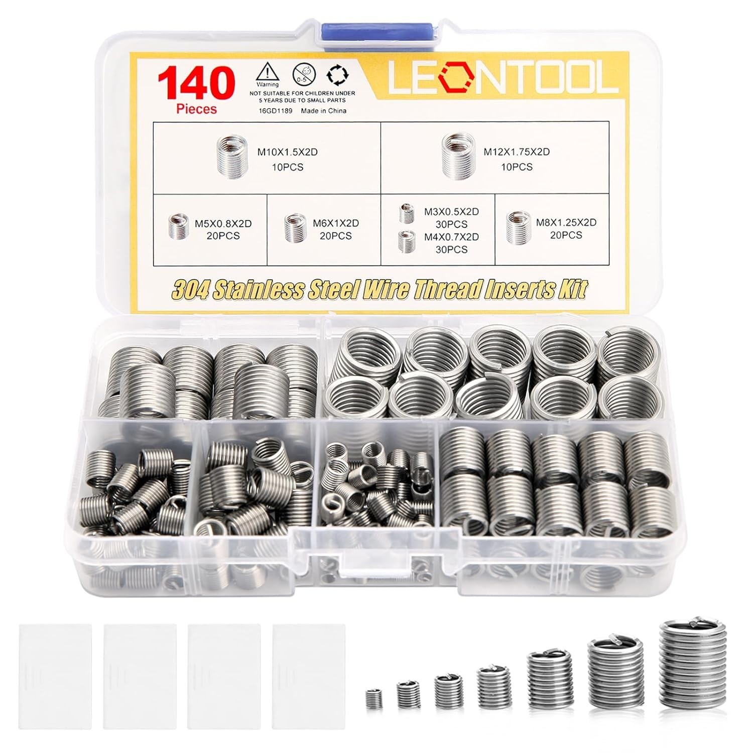 140Pcs Stainless Steel Helicoil Thread Repair Kit with Assorted Sizes & Storage