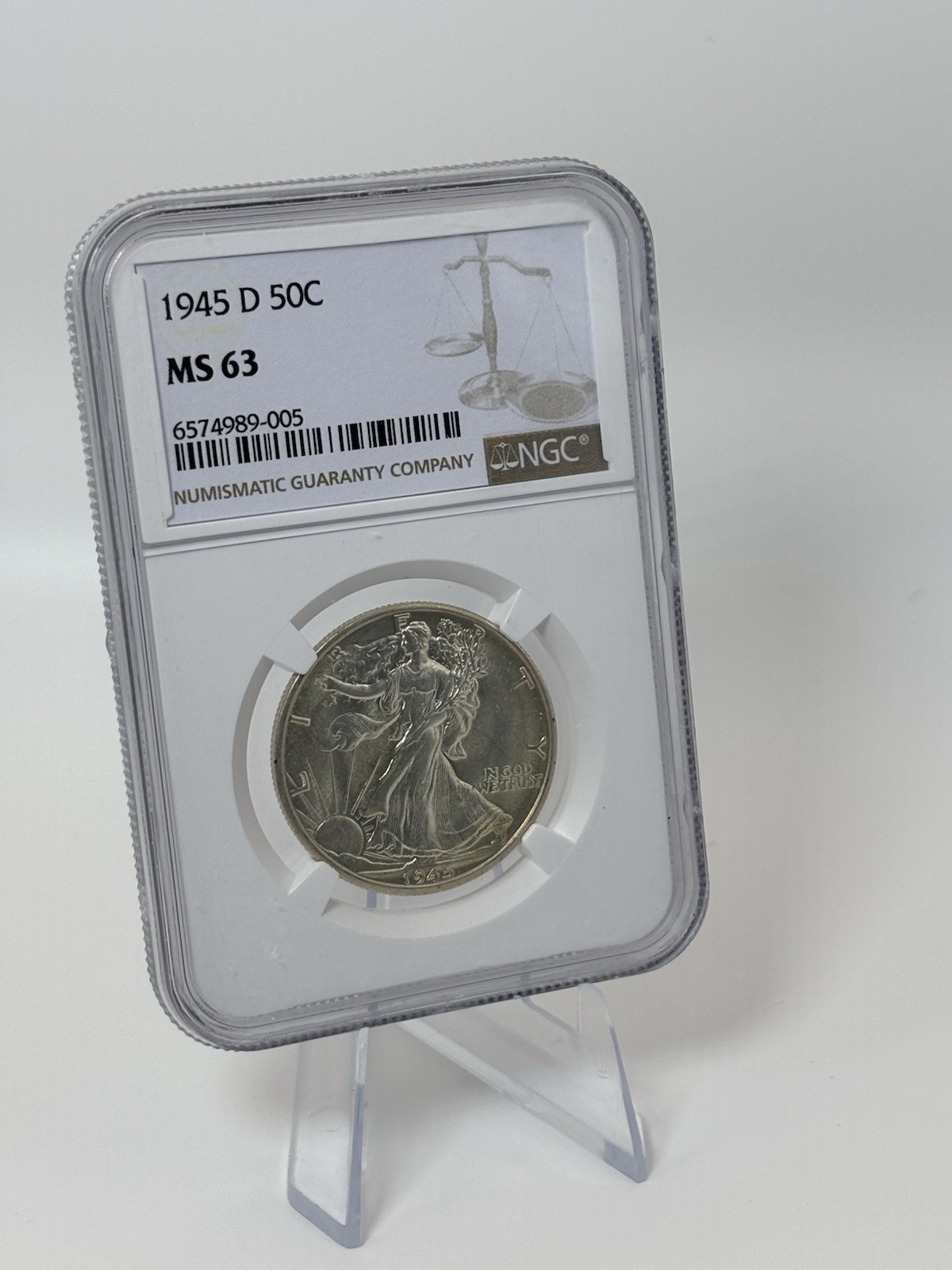 Walking Liberty Half Dollar Silver Coin Denver Mint 1945 NGC MS63 #75