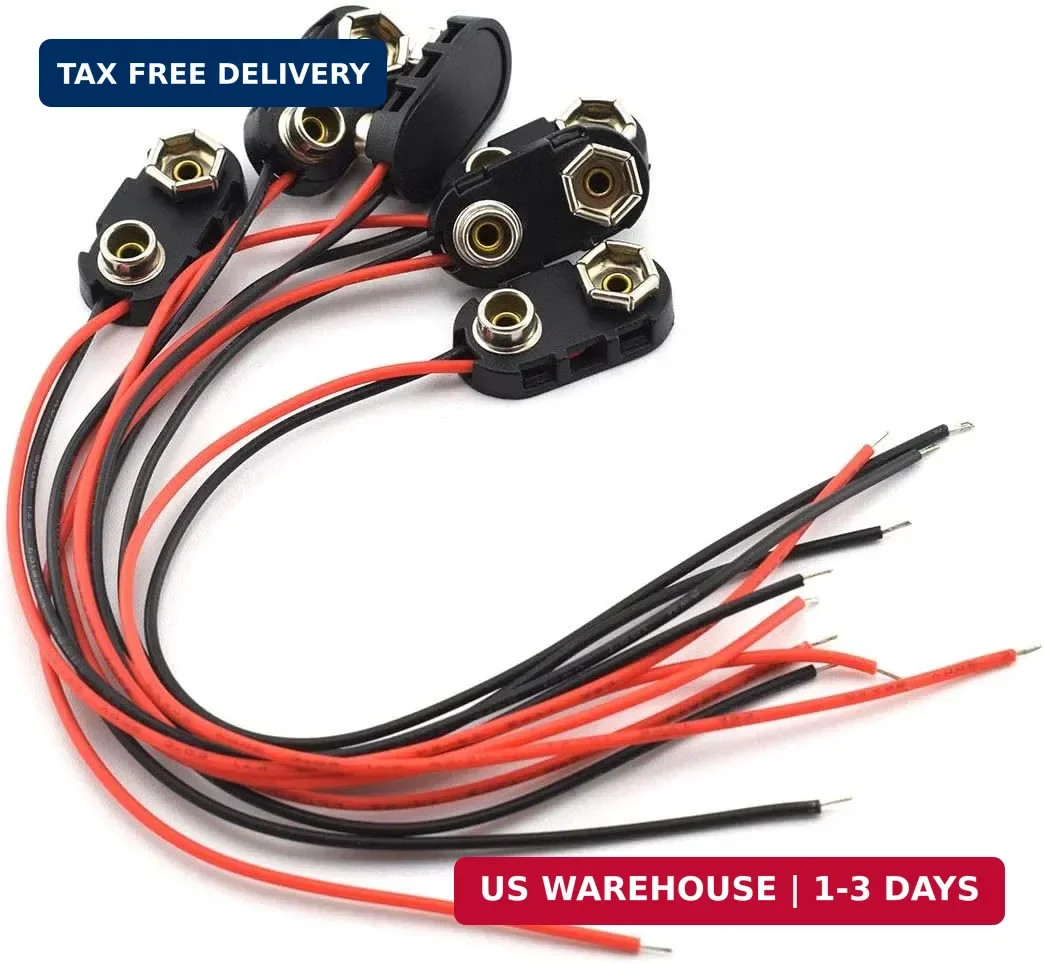 9V Battery Snap Connector, SDTC Tech 6pcs Battery Button Clips with Wire Leads (