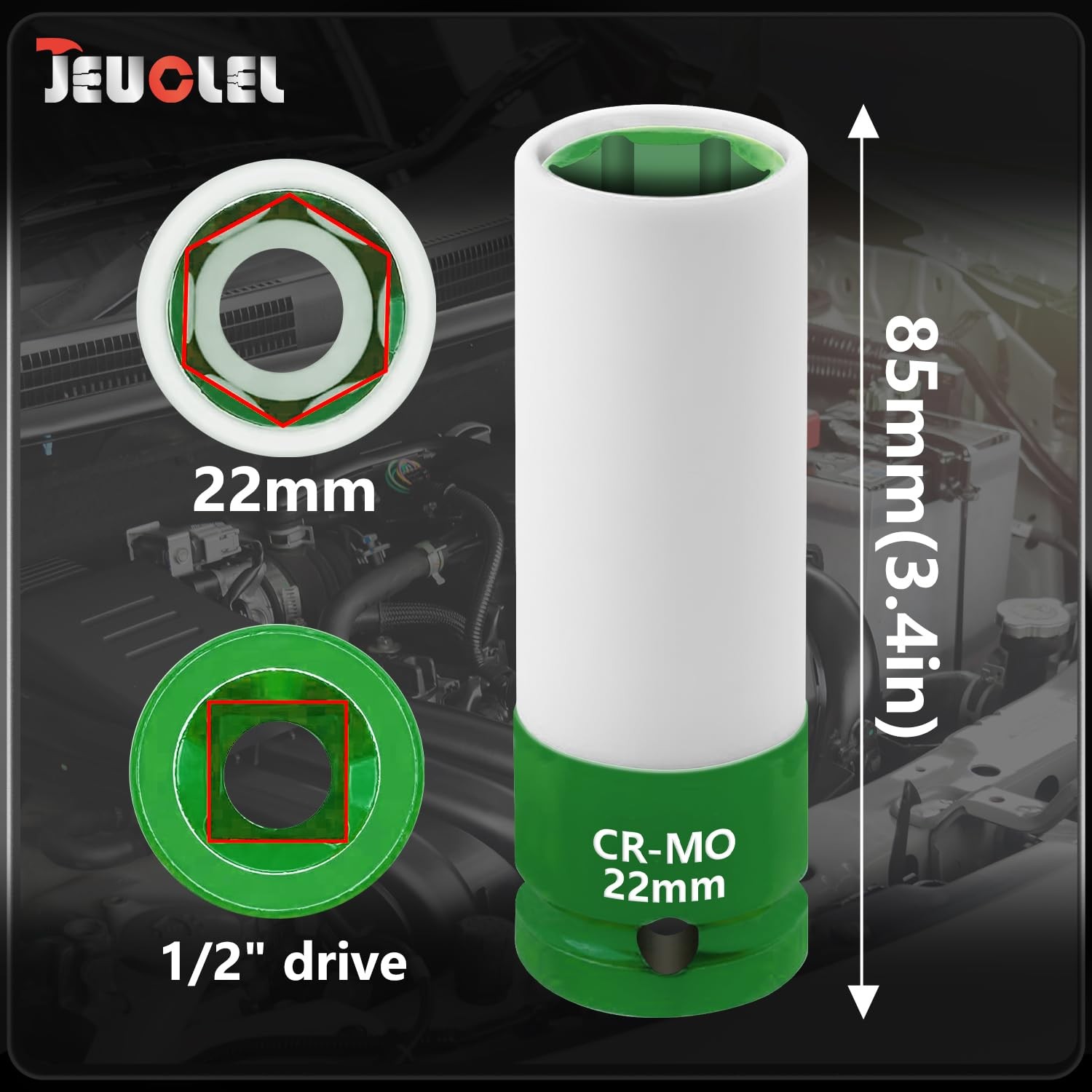 JEUCLEL 22mm 1/2"Drive Wheel Protector Impact Socket, Lug Nut 22MM