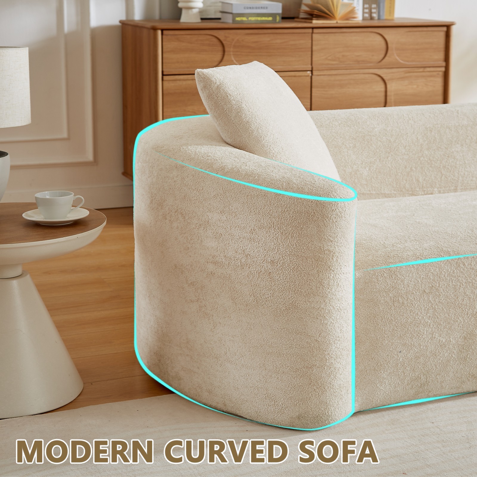 93" Curved Cloud Couch Deep Seat Sofa No Assembly Pillows, 4-Seat