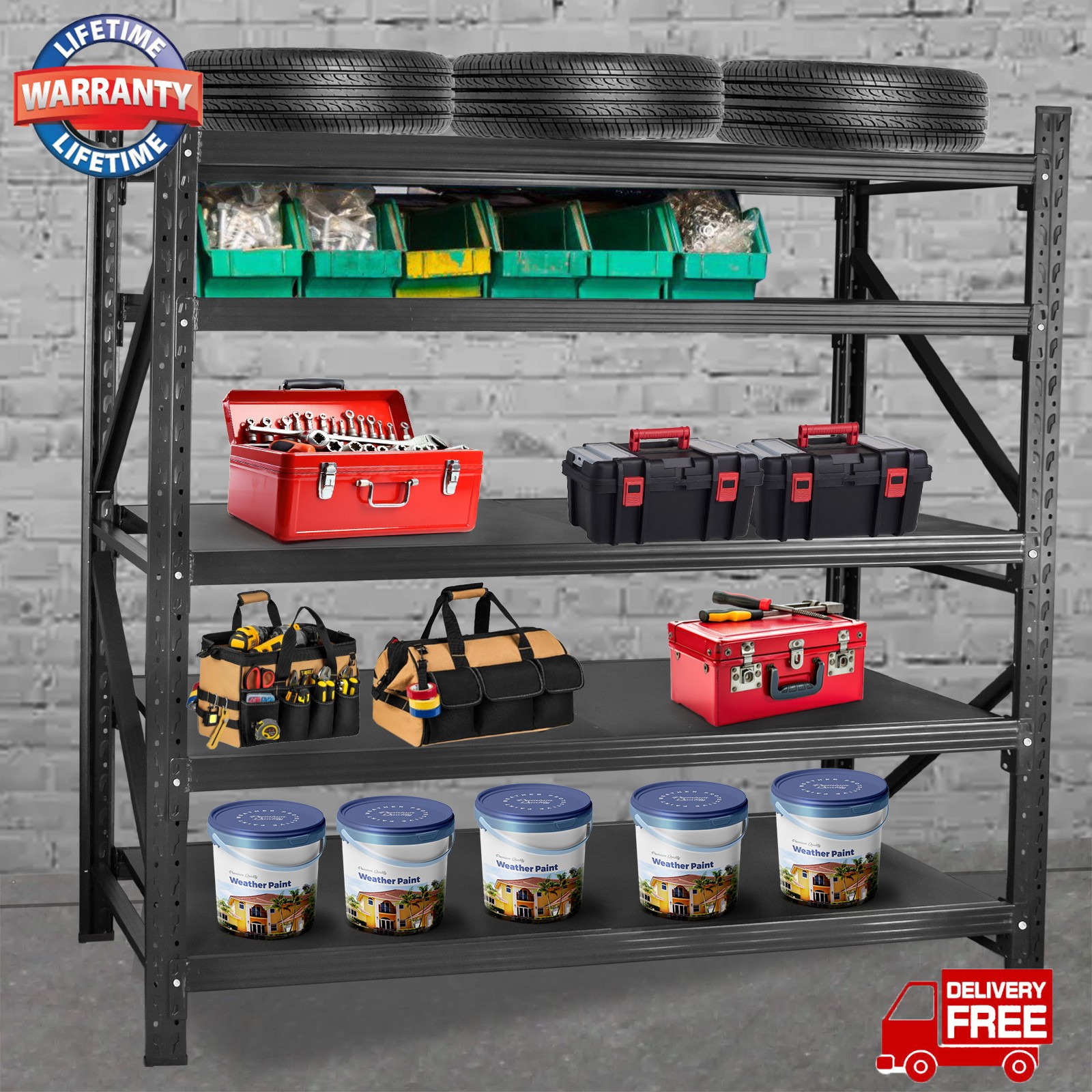 24" D x 63" W x 71" H Garage Shelving Heavy Duty 5 Tier Metal Storage Shelves