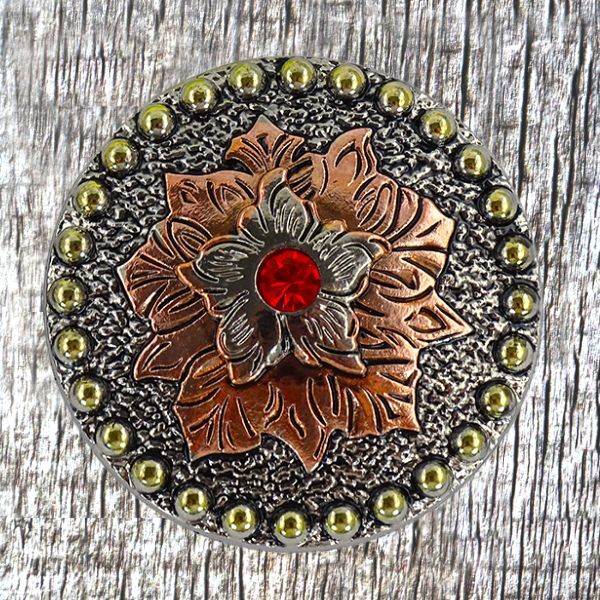 Flower Concho Silver With Red Cabochon CON414-I-2