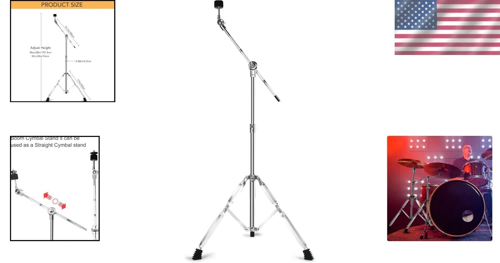 Professional Quality Cymbal Stand - Adjustable Height, Double Braced Stability