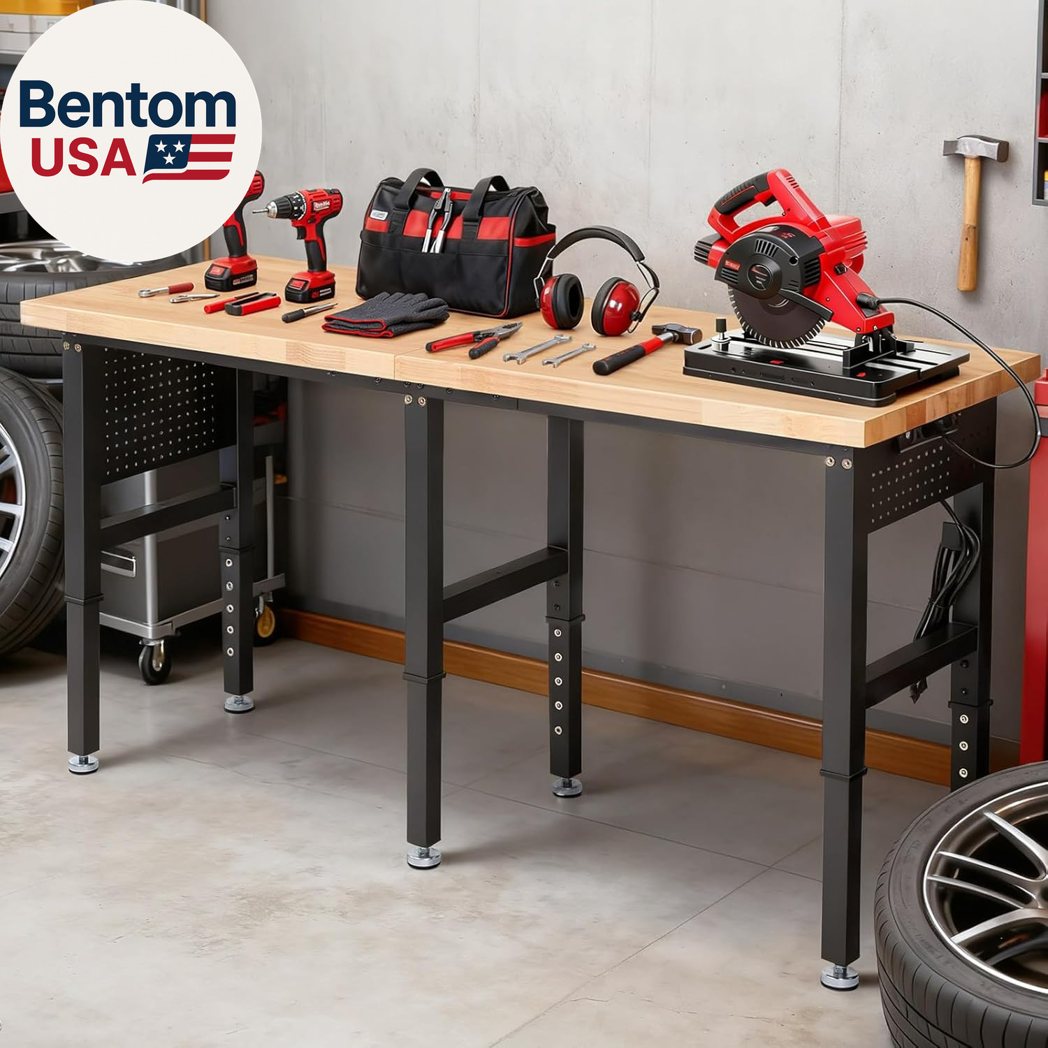 Workbench 72 X 24 Inch Heavy Duty Adjustable Height Work Table with Power Outlet