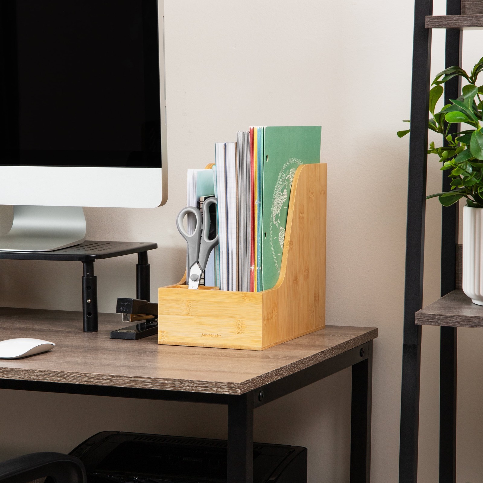 Vertical File Storage Desktop Organizer Magazine Holder Office Bamboo Brown
