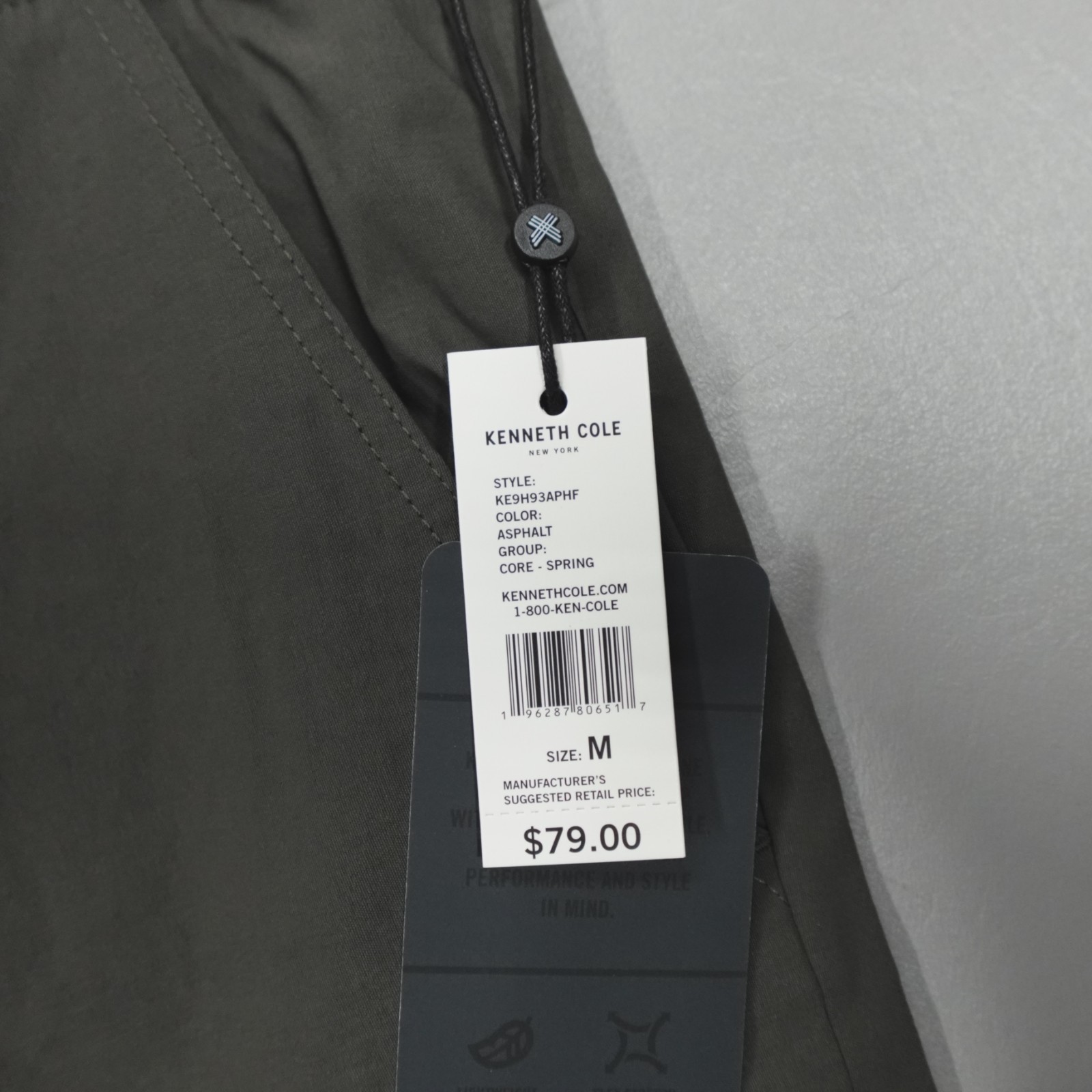 Kenneth Cole Performance Tech Jogger Cargo Tapered Woven Nylon Stretch Asphalt