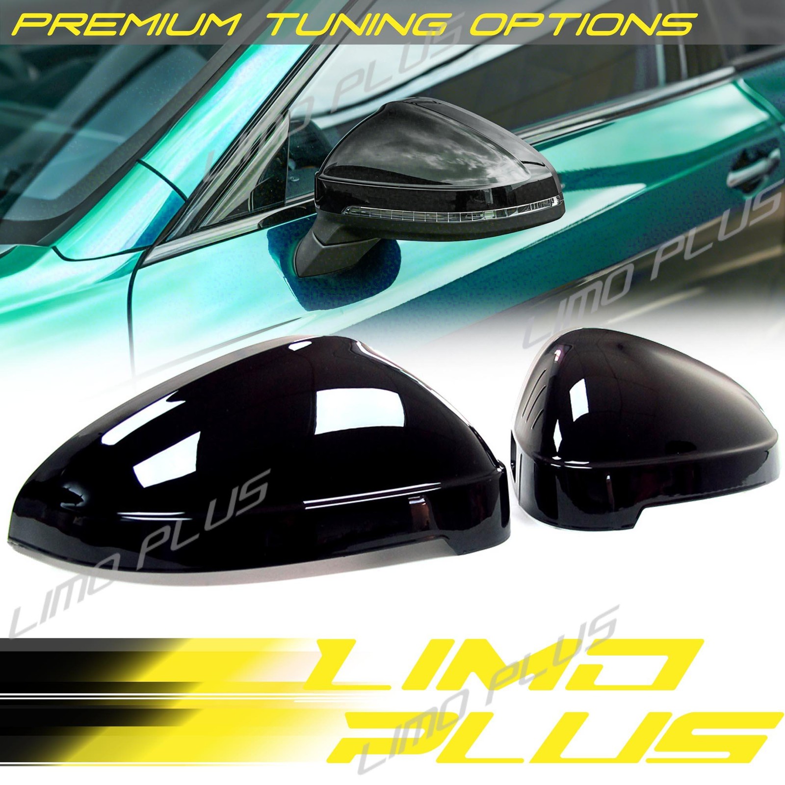 Glossy Black Mirror Cover Caps for Audi A4 B9 S4 A5 S5 2017-2025 W/ Lane Assist