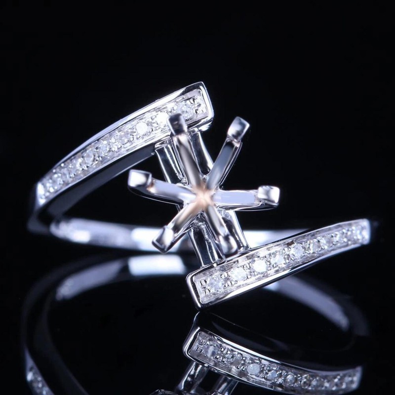 6.5mm Round Semi Mount Ring 925 Sterling Silver Prong Set Bypass Band Women Ring