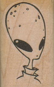 Alien Head 1 1/4 x 2" Rubber Stamp, Alien Stamp, Aliens