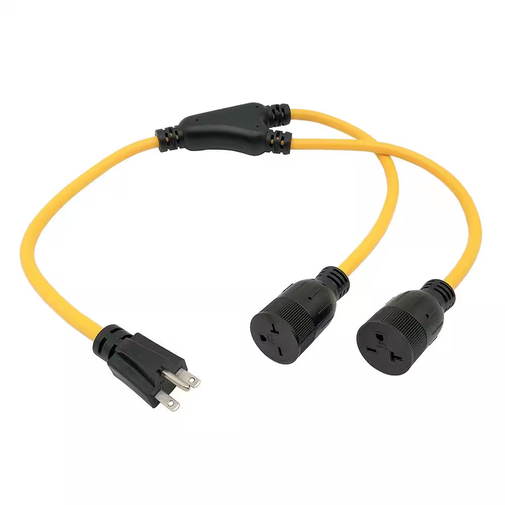 3 Ft. 12/3 3-Wire NEMA 6-15 Splitter NEMA 6-15P to (2) 6-15R T-Blade for 6-20R R