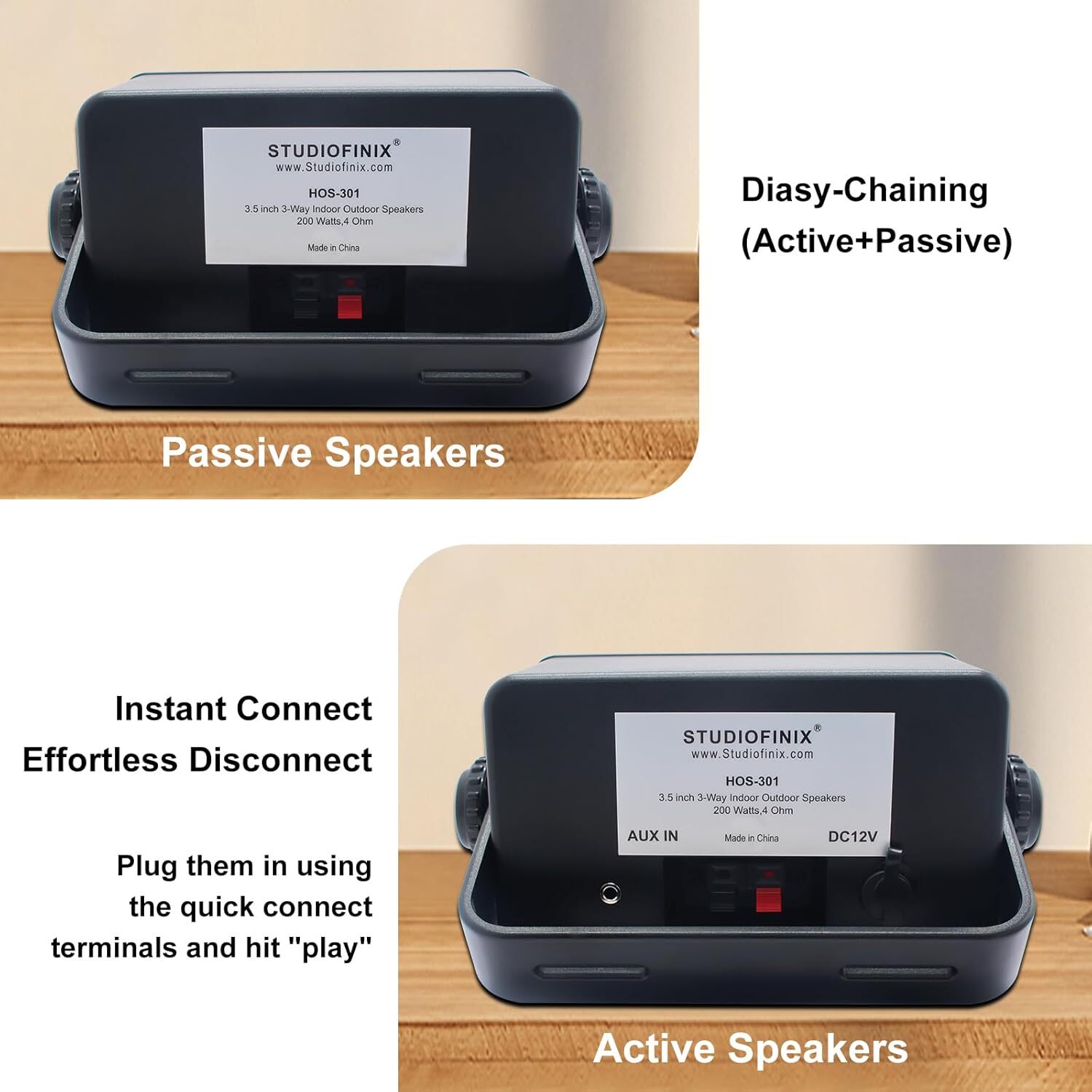 3.5" 3-Way 200W Bluetooth Speakers Waterproof Outdoor Wall Mount 2Pcs