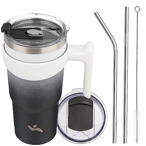 20 oz Tumbler with Handle and 2 Straw 2 Lid, Insulated 20 Ounces Day Night