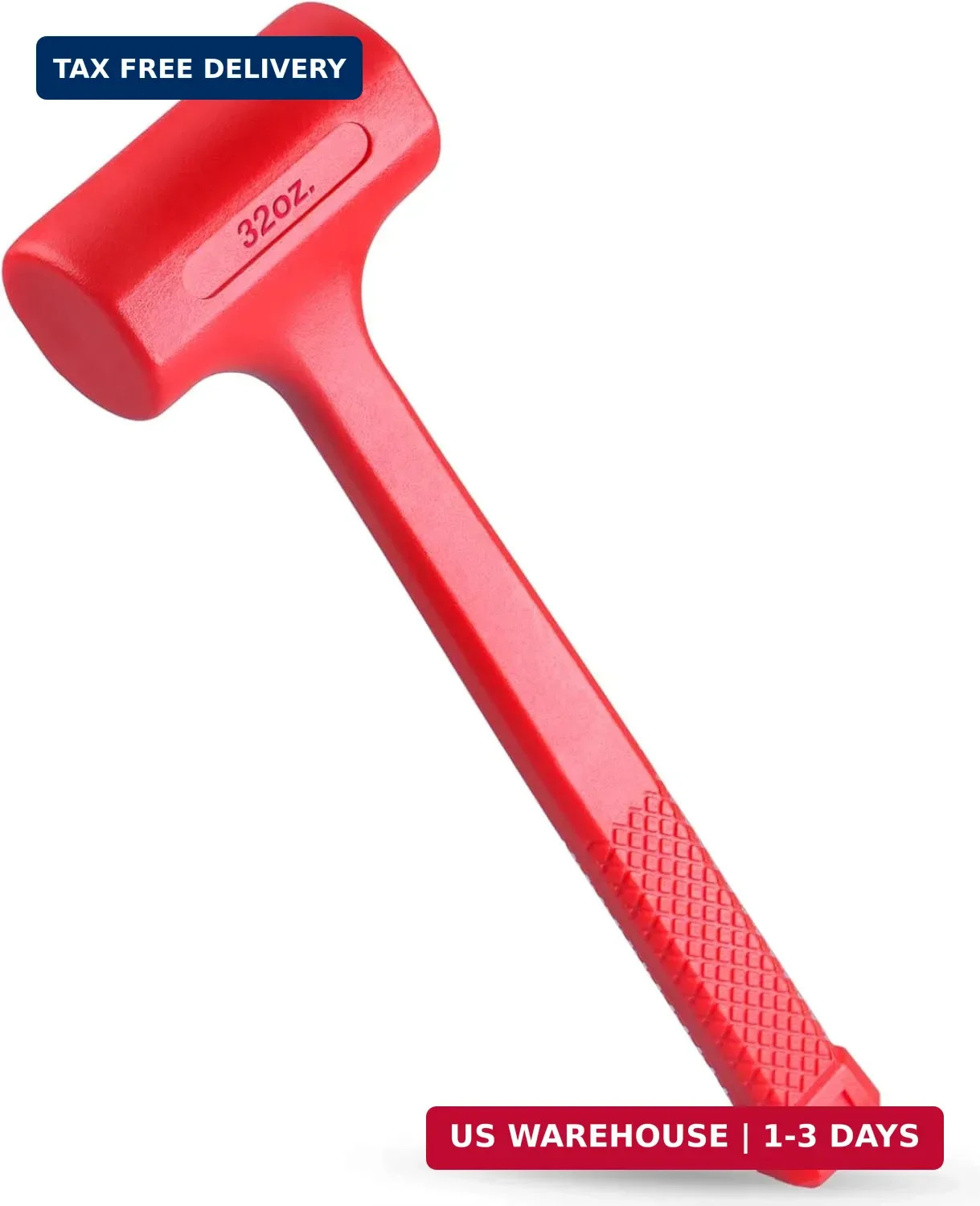 2-LB (32-OZ) Premium Dead Blow Hammer and Unicast Mallet, Neon Red Color | Durab