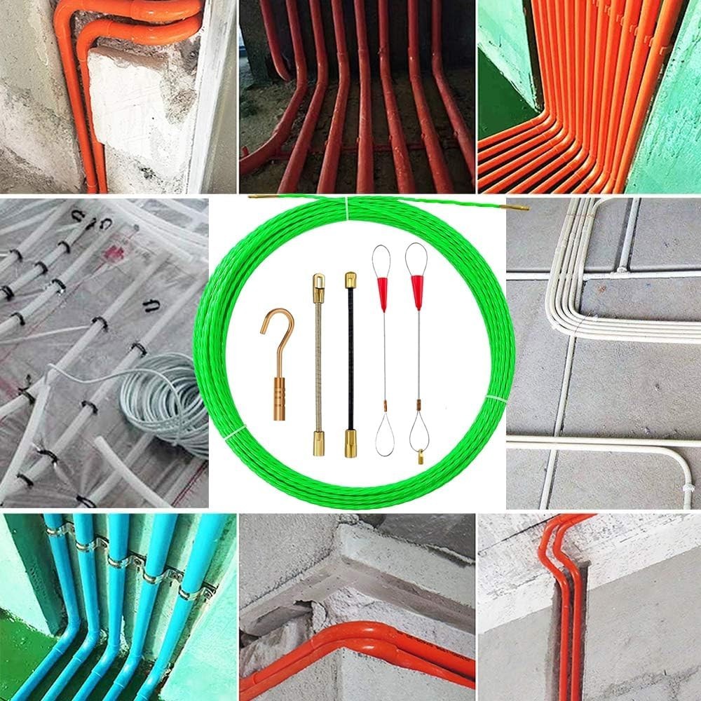 37FT Fish Tape Wire Puller 5 Adapters Durable Cable Retraction Aid Work 12M