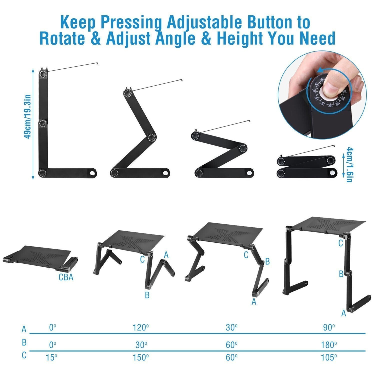 Foldable Laptop Table Stand Lap Sofa Bed Tray Computer Notebook Desk Adjustable