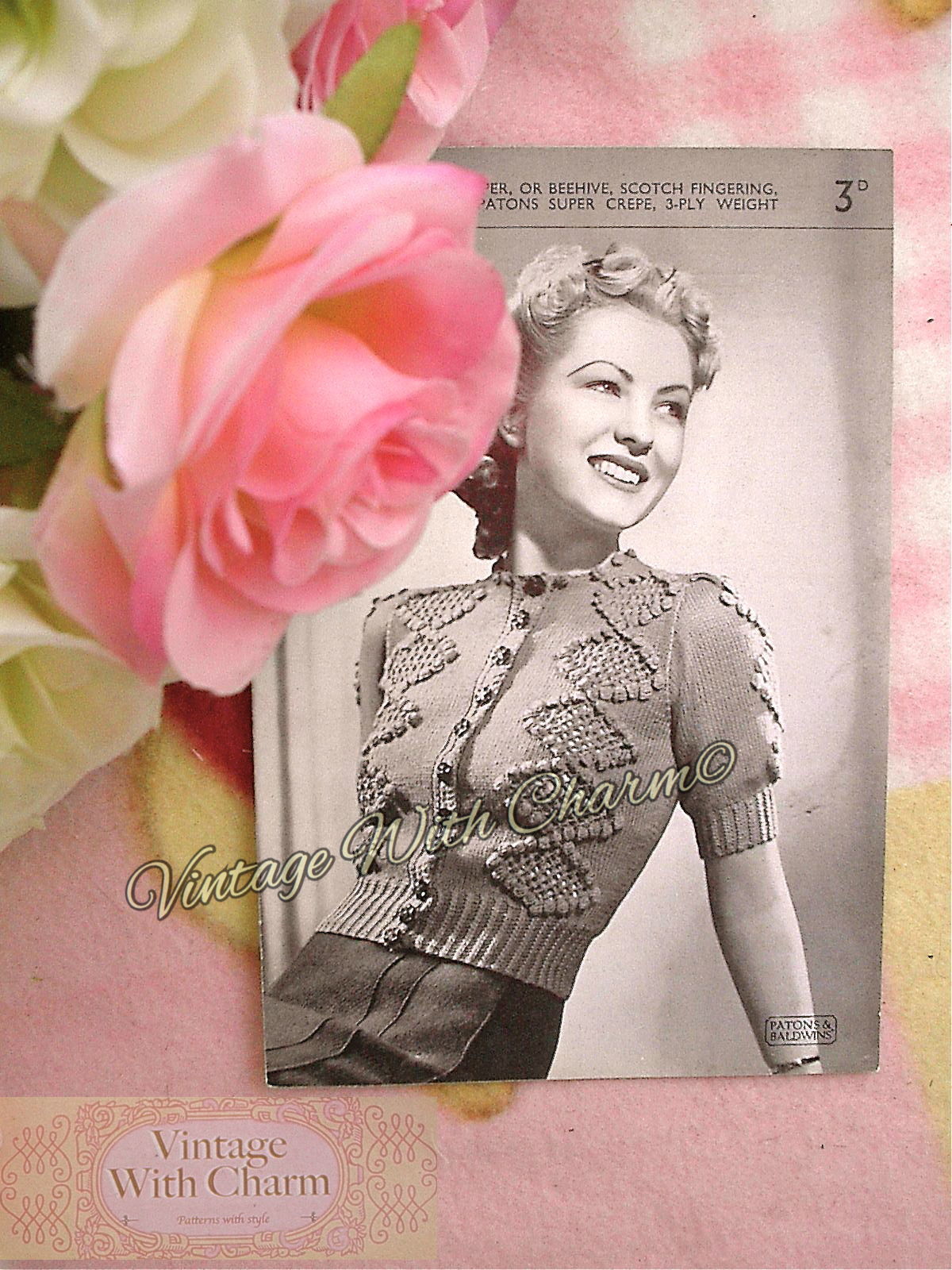 Vintage 40s Knitting Pattern Lady's Beautifully Stitched Cardigan FREE UK P&P